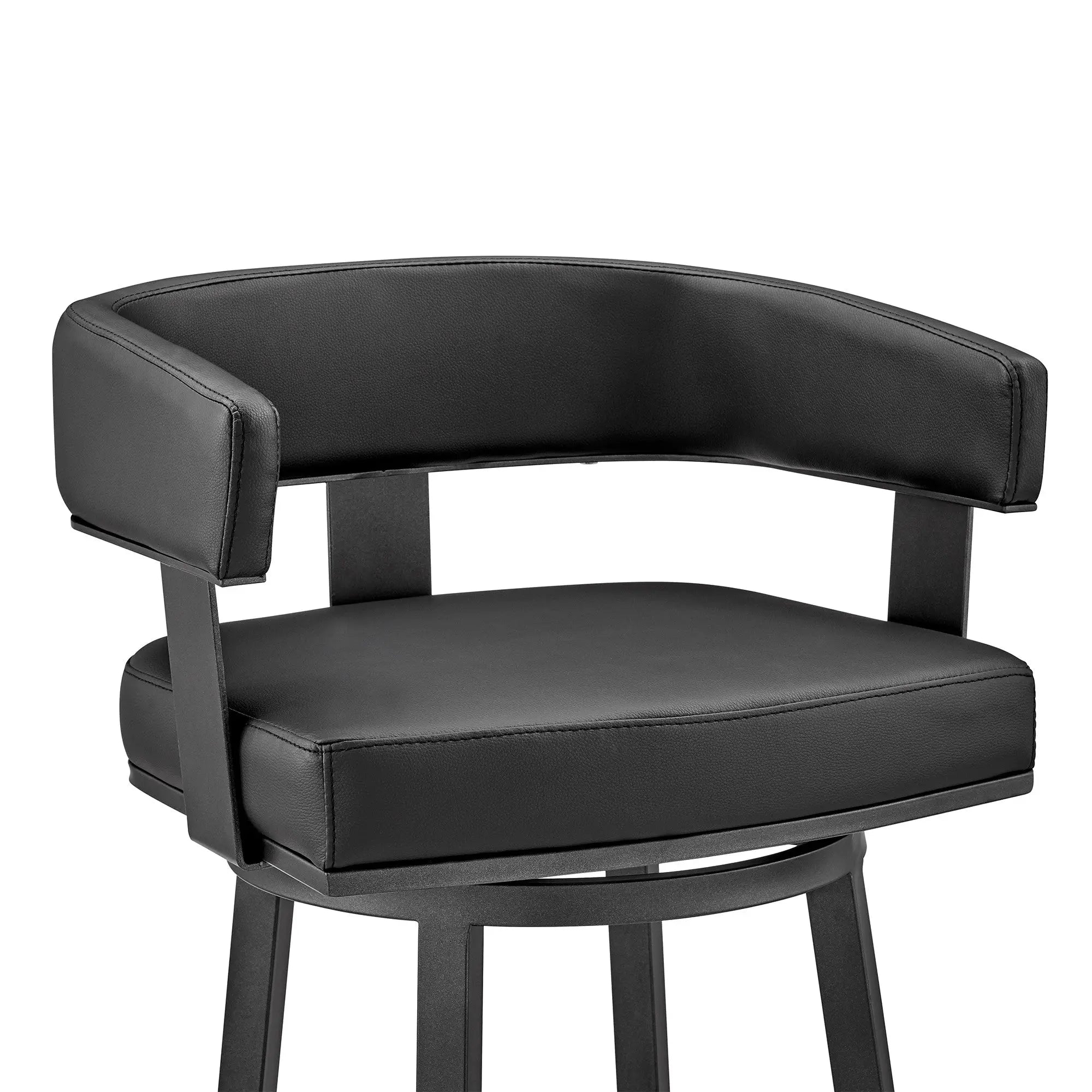 26" Black Faux Leather And Iron Swivel Low Back Counter Height Bar Chair Homeroots Living Room
