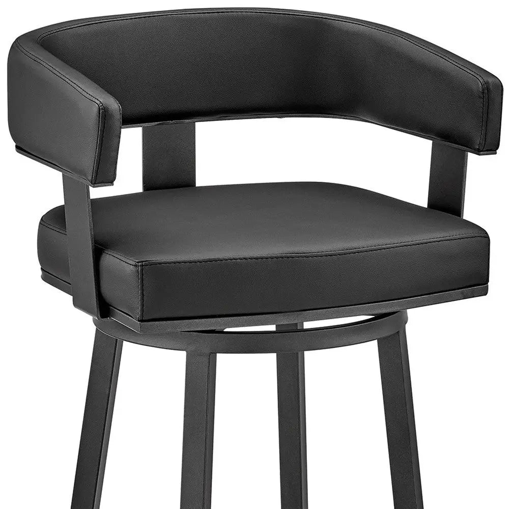 26" Black Faux Leather And Iron Swivel Low Back Counter Height Bar Chair Homeroots Living Room