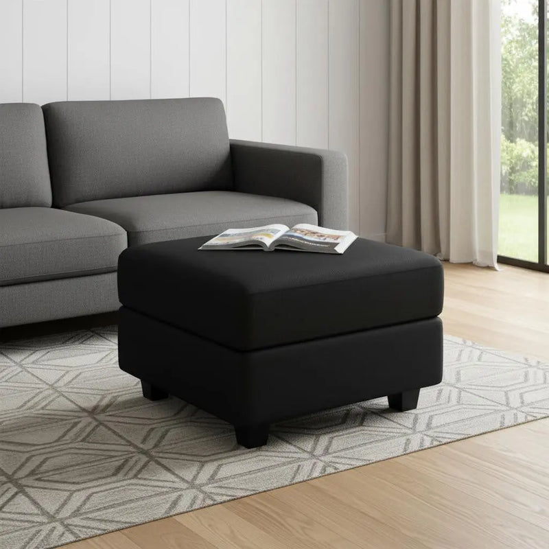 26" Black Faux Leather Storage Ottoman Homeroots Living Room
