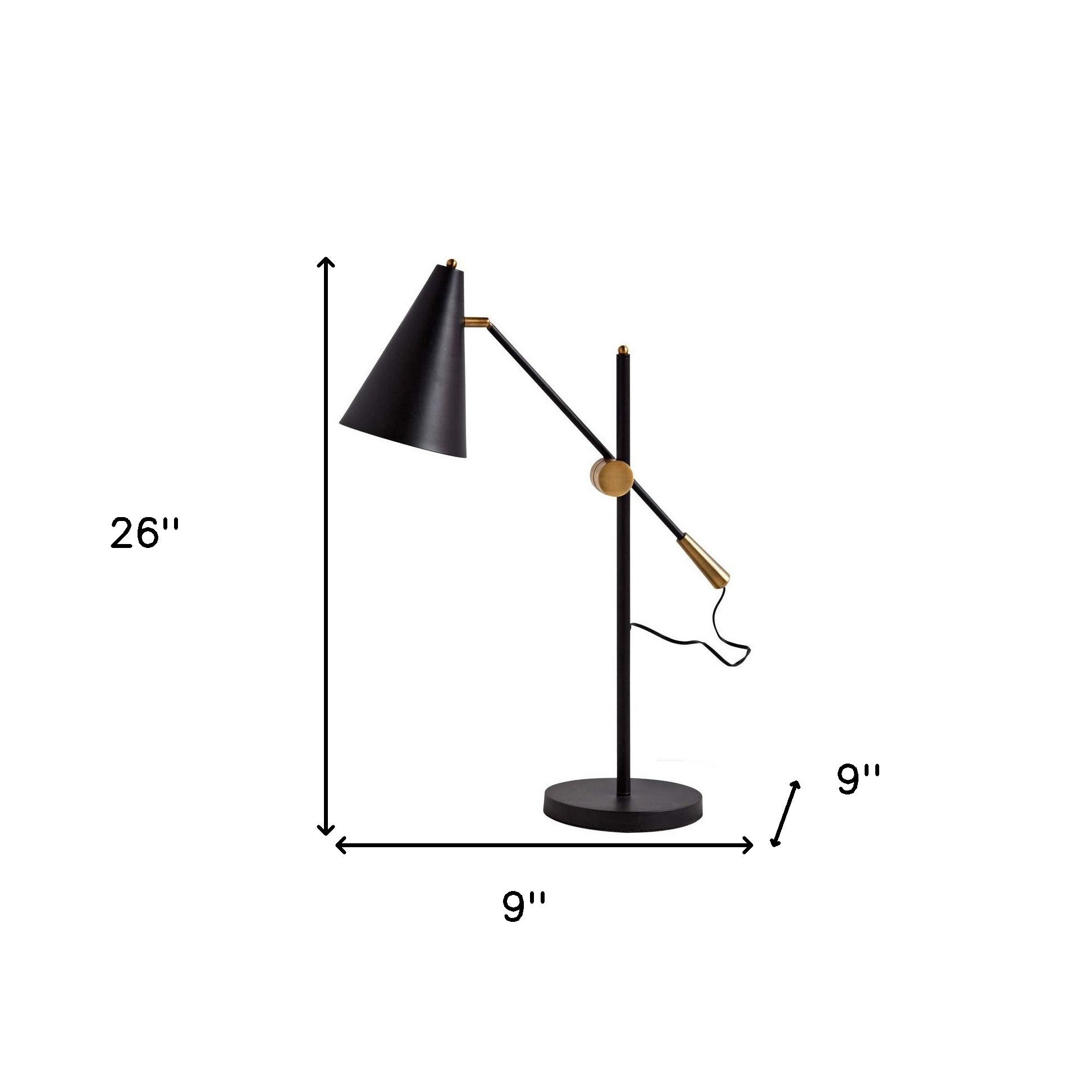 26" Black Metal Swing Arm With Black Cone Shade - GreatEagleInc
