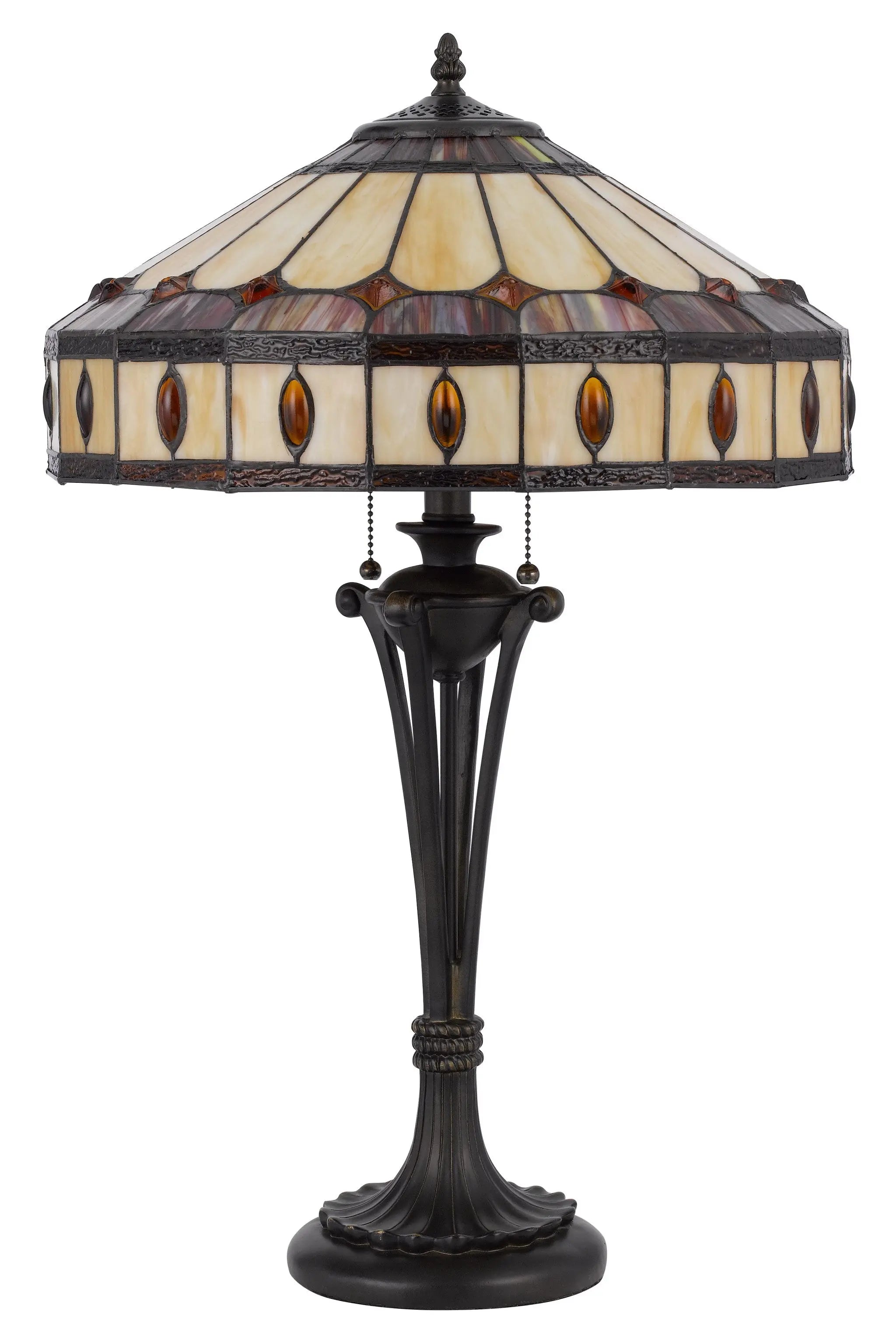 26" Black Metal Two Light Candlestick Table Lamp With Ivory and Red Dome Shade Homeroots Lighting