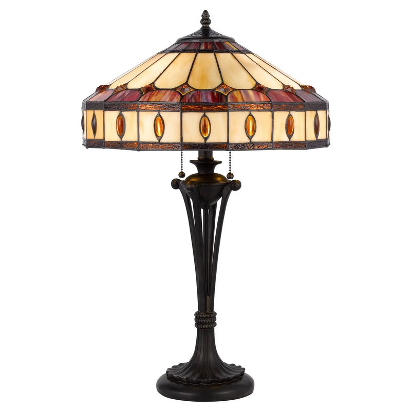 26" Black Metal Two Light Candlestick Table Lamp With Ivory and Red Dome Shade Homeroots Lighting