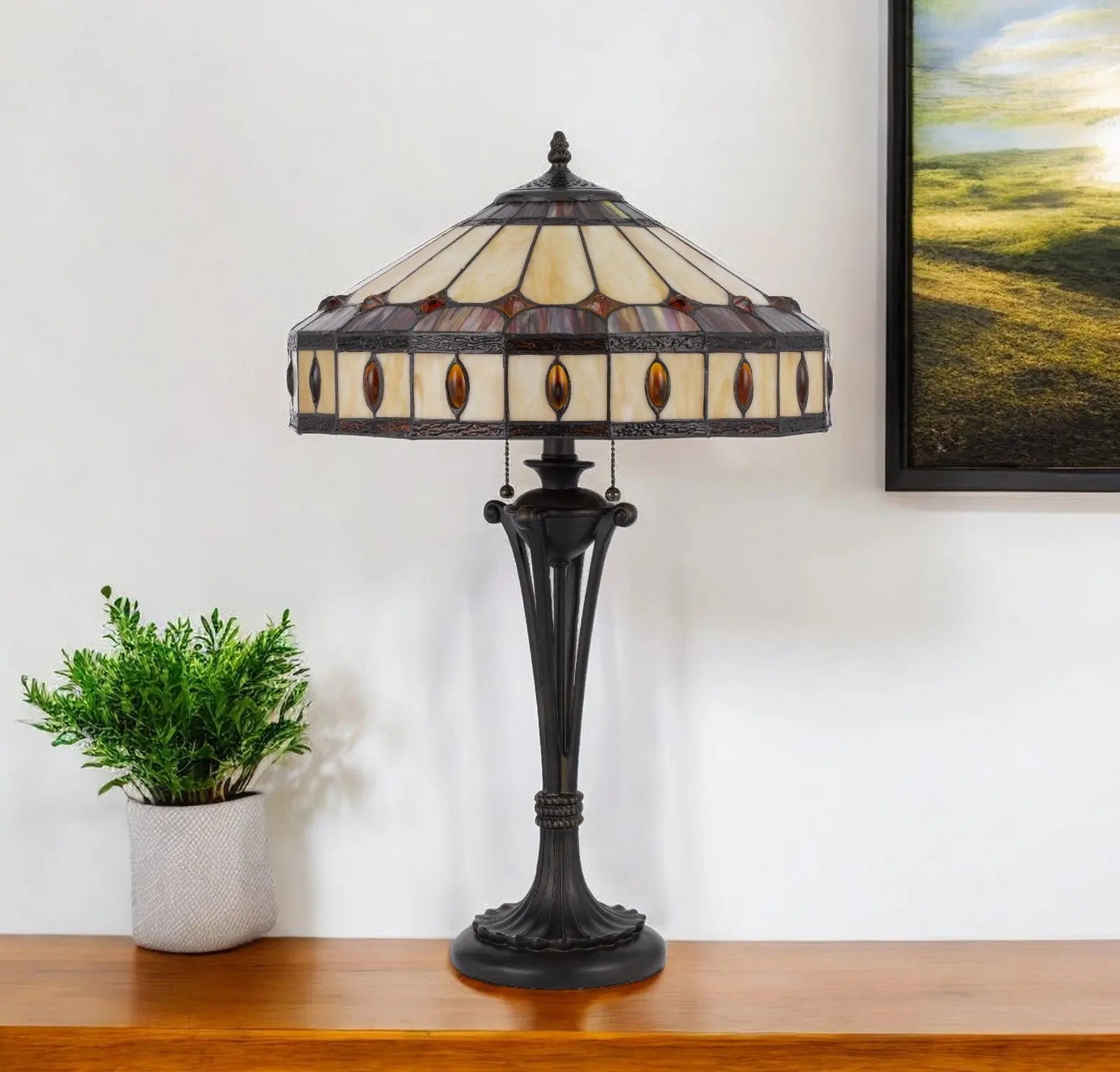 26" Black Metal Two Light Candlestick Table Lamp With Ivory and Red Dome Shade Homeroots Lighting