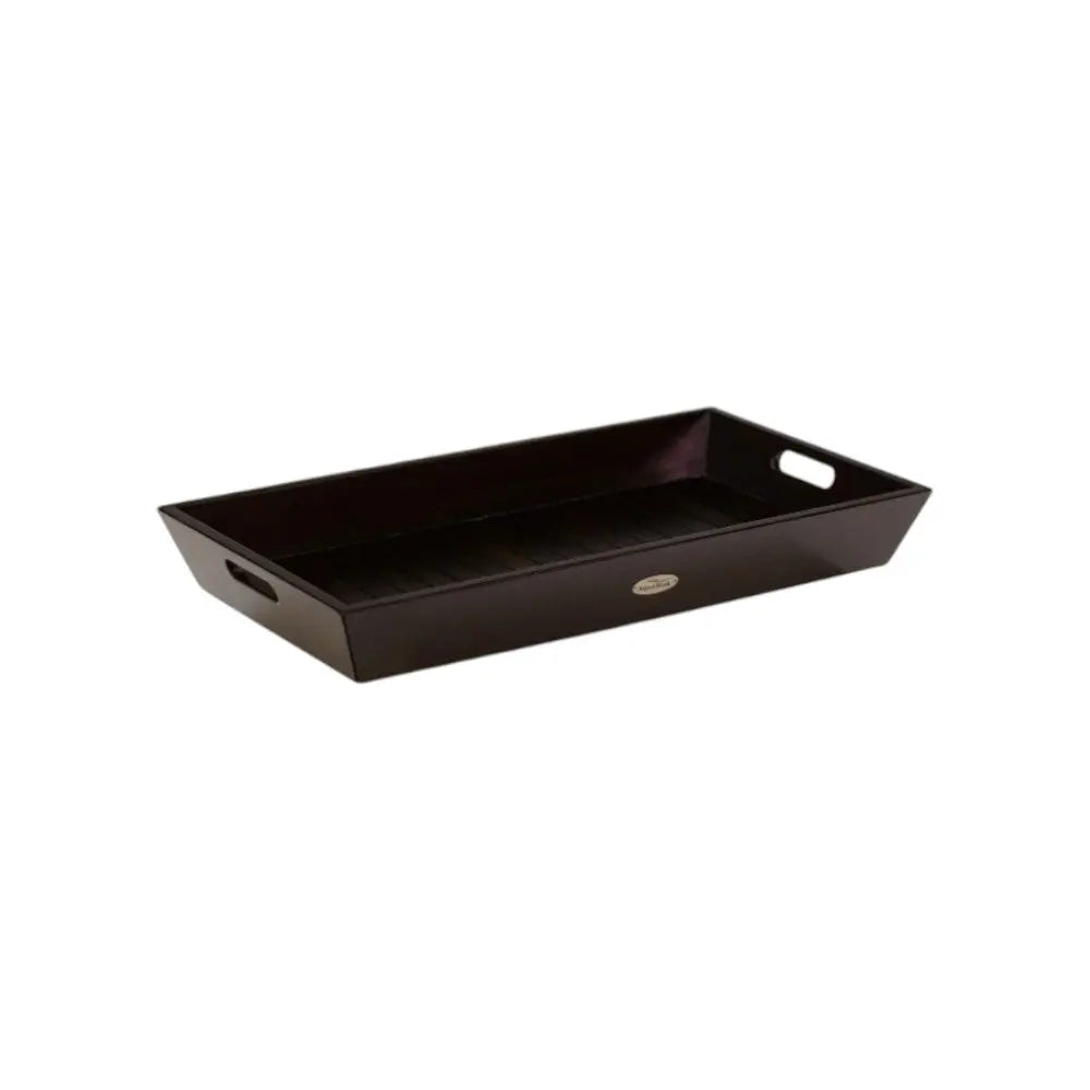 26" Black Solid Wood Handmade Serving Tray With Handles Homeroots Kitchen & Dining