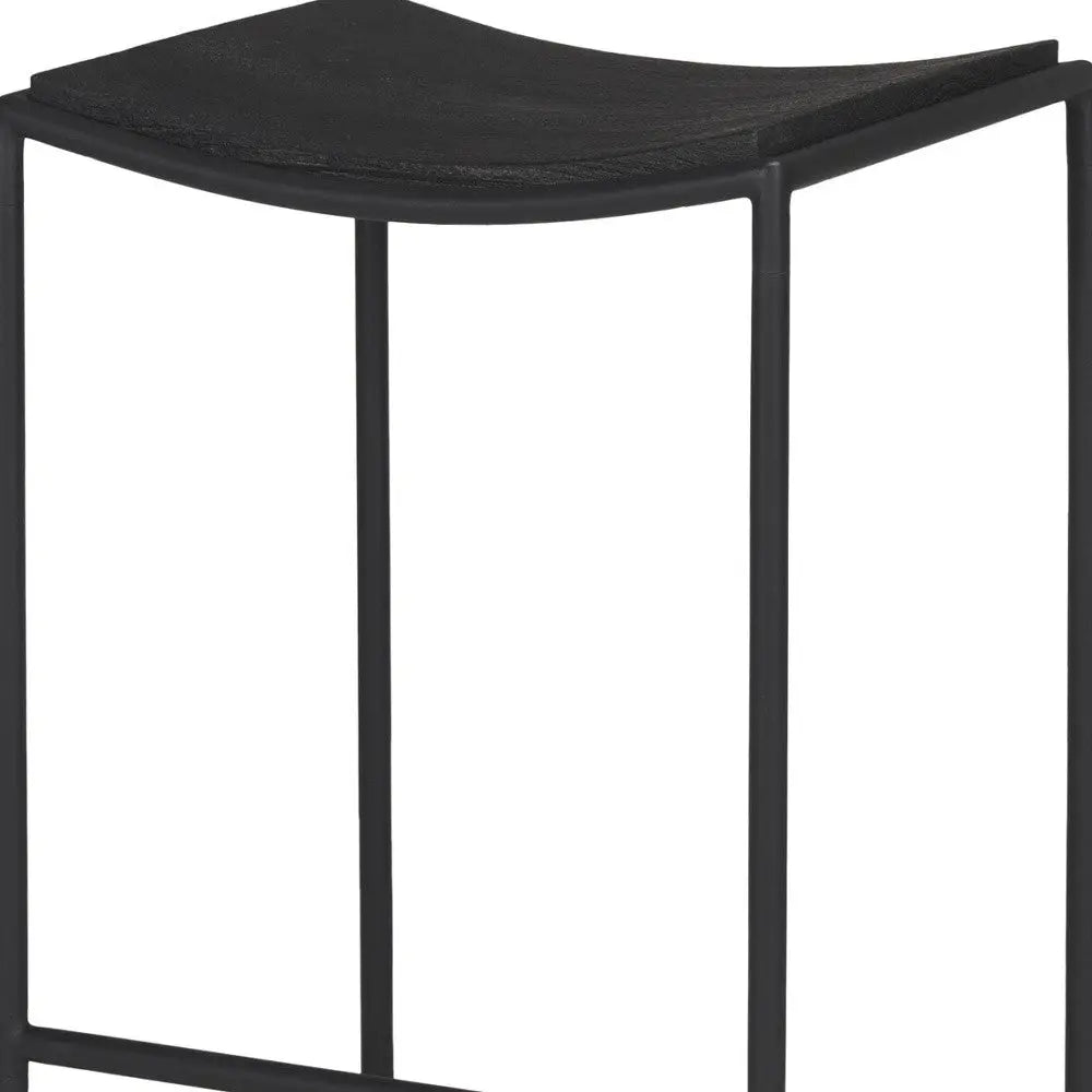 26" Black Solid Wood and Iron Backless Counter Height Bar Chair Homeroots Living Room