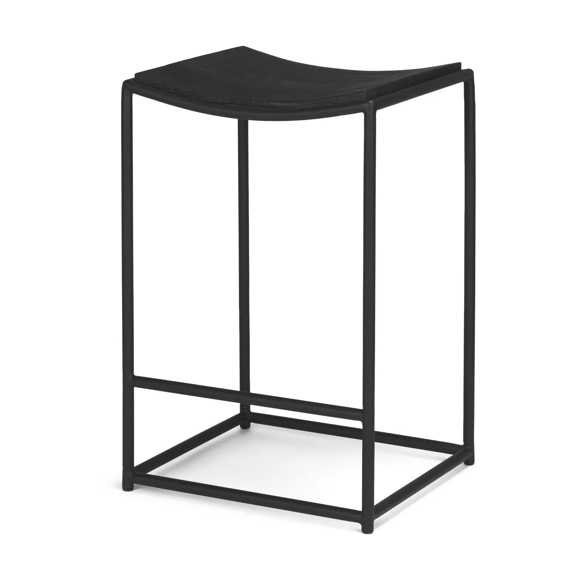 26" Black Solid Wood and Iron Backless Counter Height Bar Chair Homeroots Living Room