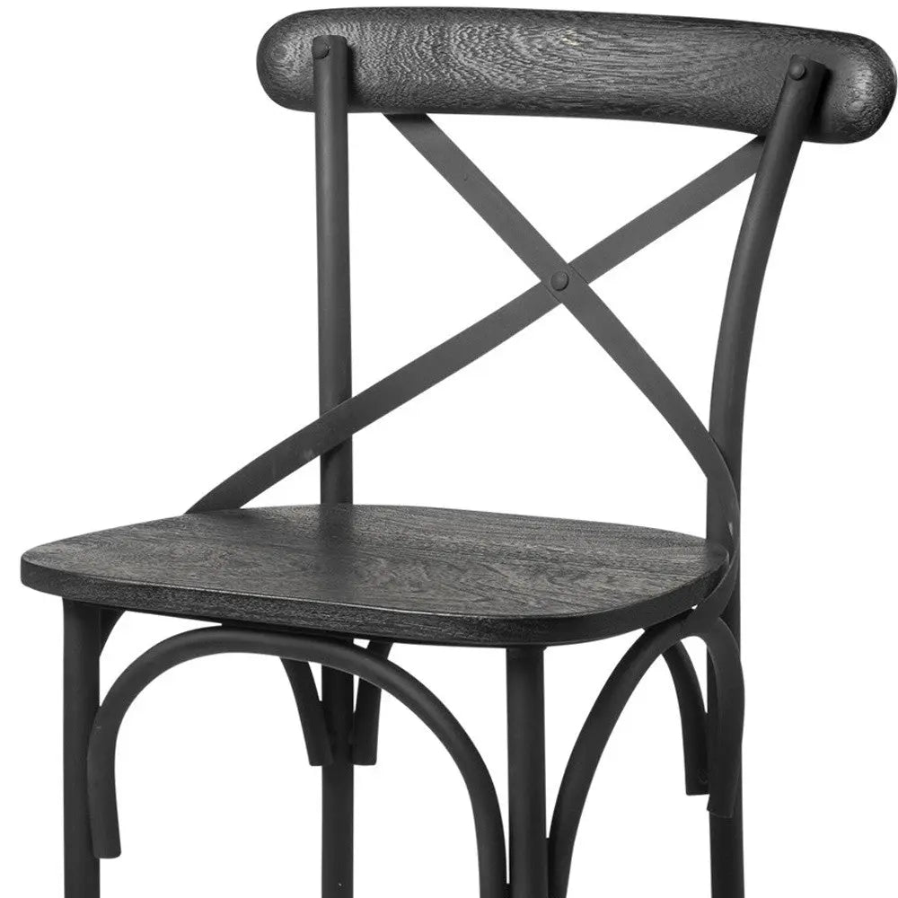 26" Black Solid Wood and Iron Counter Height Bar Chair Homeroots Living Room