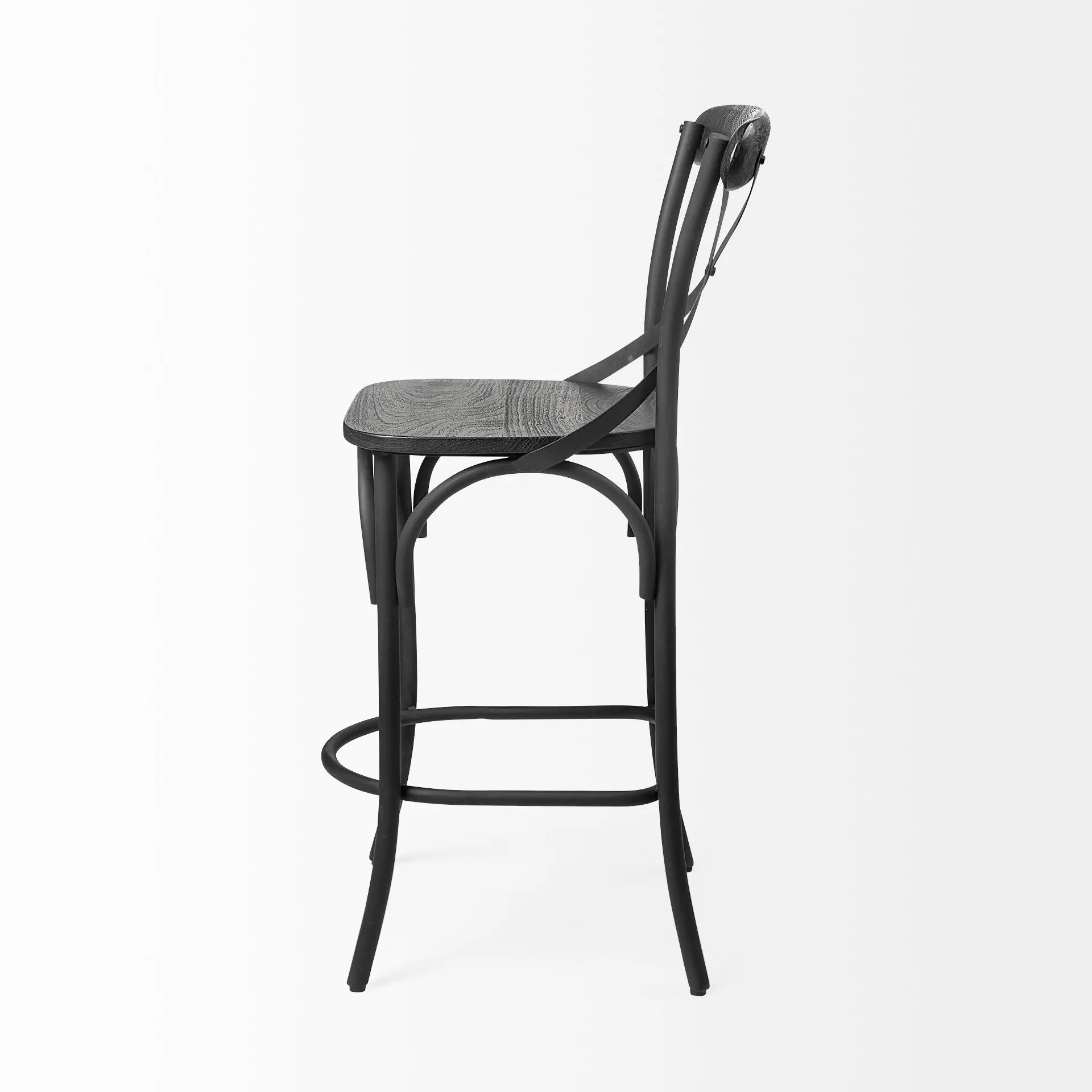 26" Black Solid Wood and Iron Counter Height Bar Chair Homeroots Living Room
