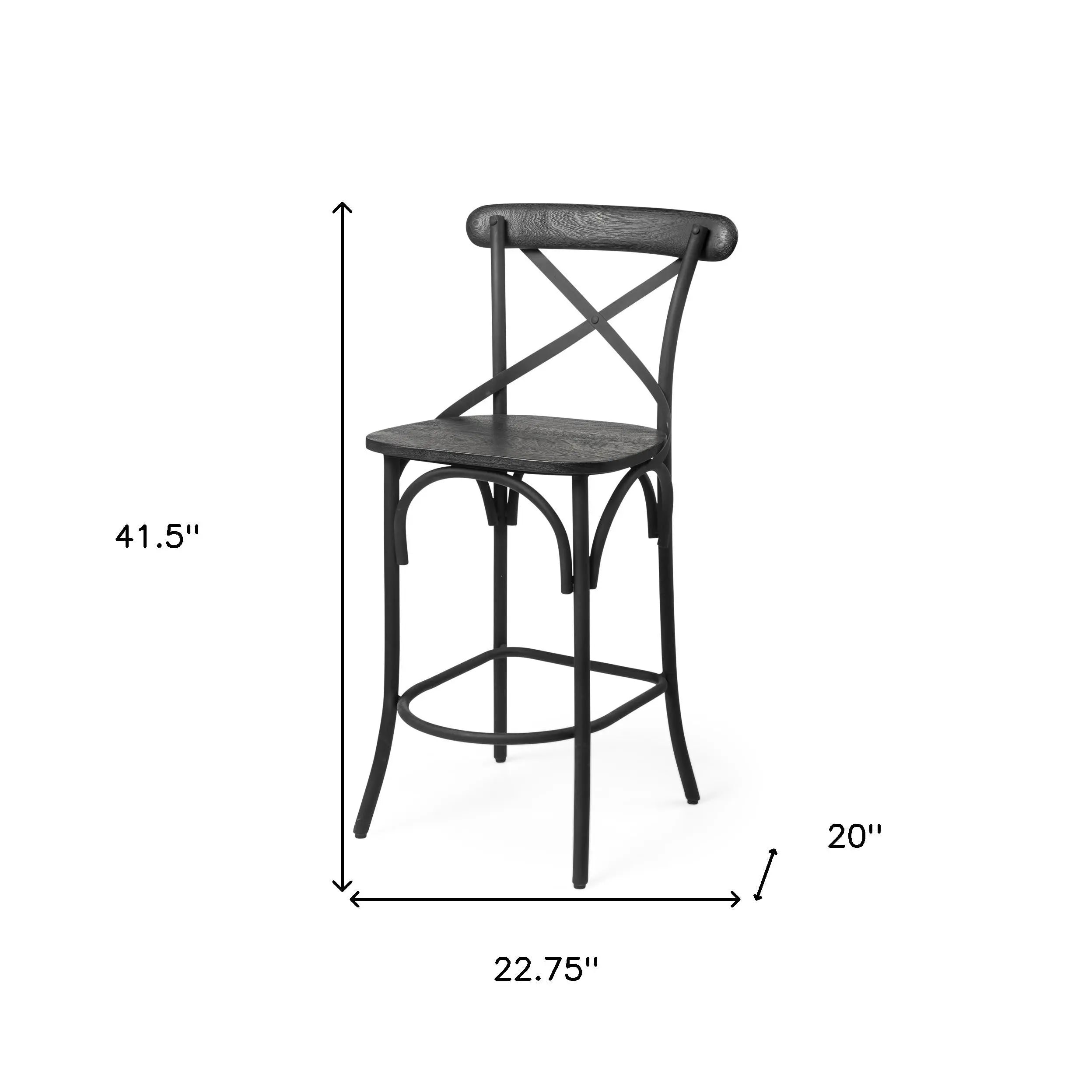 26" Black Solid Wood and Iron Counter Height Bar Chair Homeroots Living Room