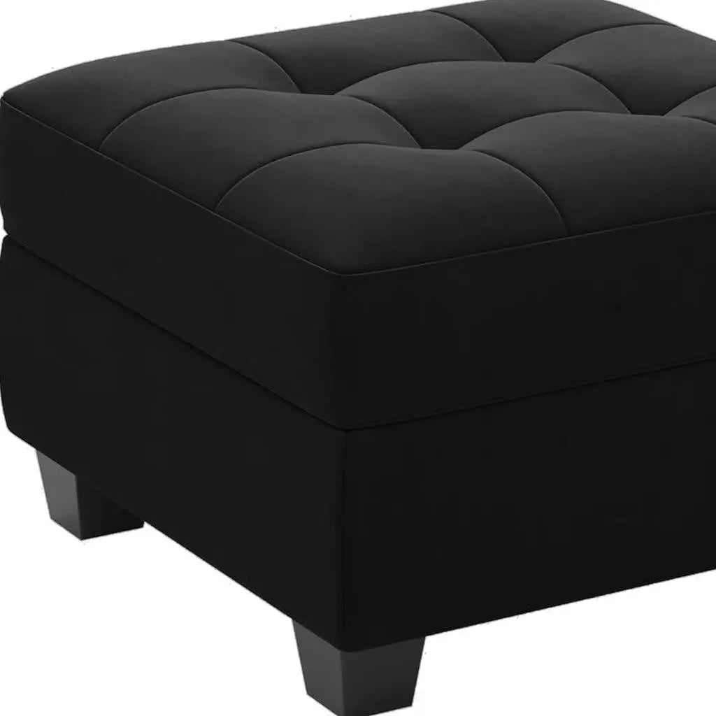 26" Black Velvet Tufted Storage Ottoman Homeroots Living Room