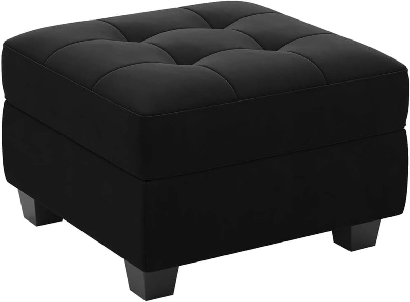 26" Black Velvet Tufted Storage Ottoman Homeroots Living Room