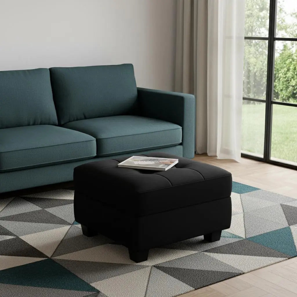 26" Black Velvet Tufted Storage Ottoman Homeroots Living Room