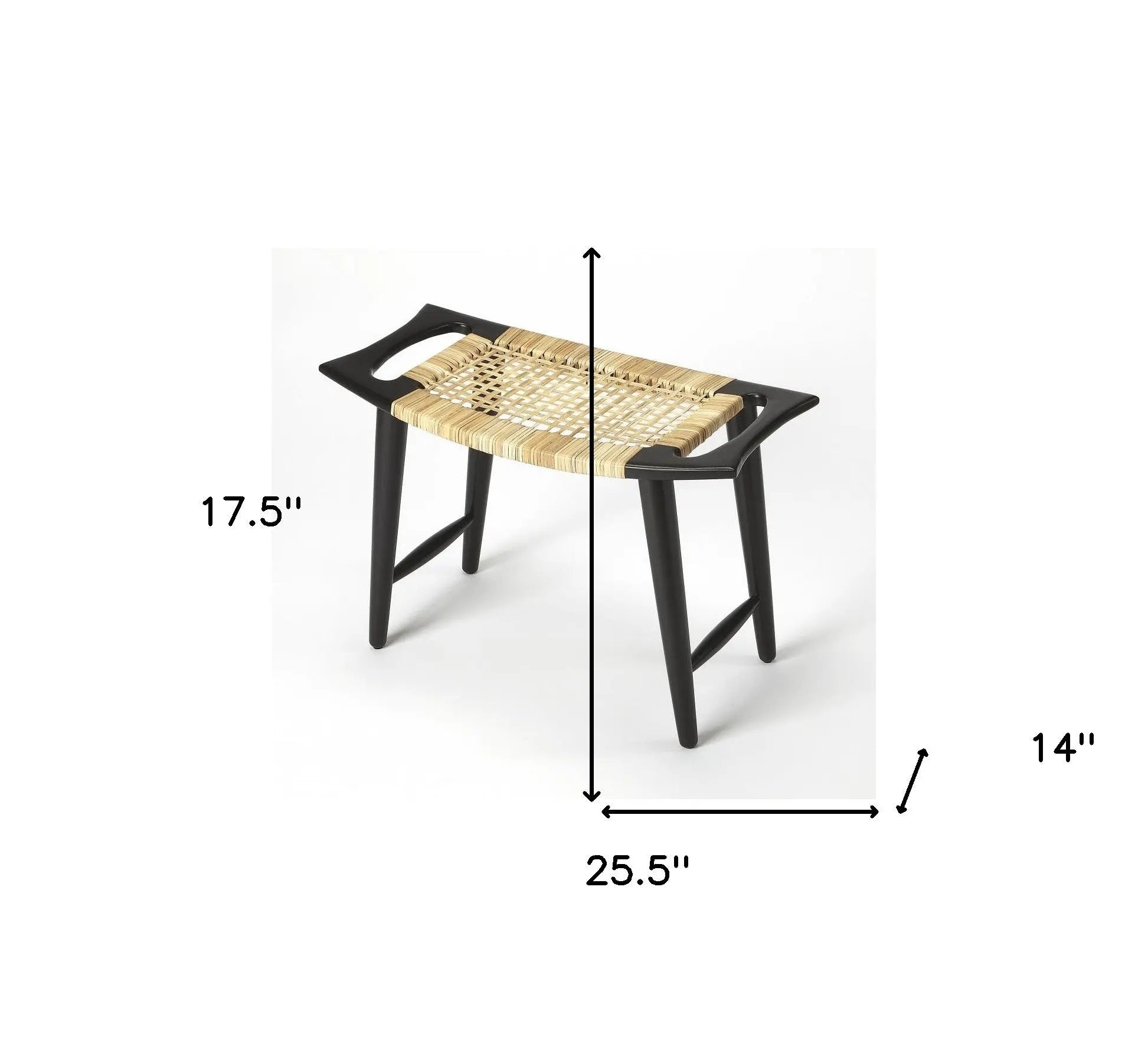 26" Black and Natural Solid Wood Footstool Homeroots Living Room