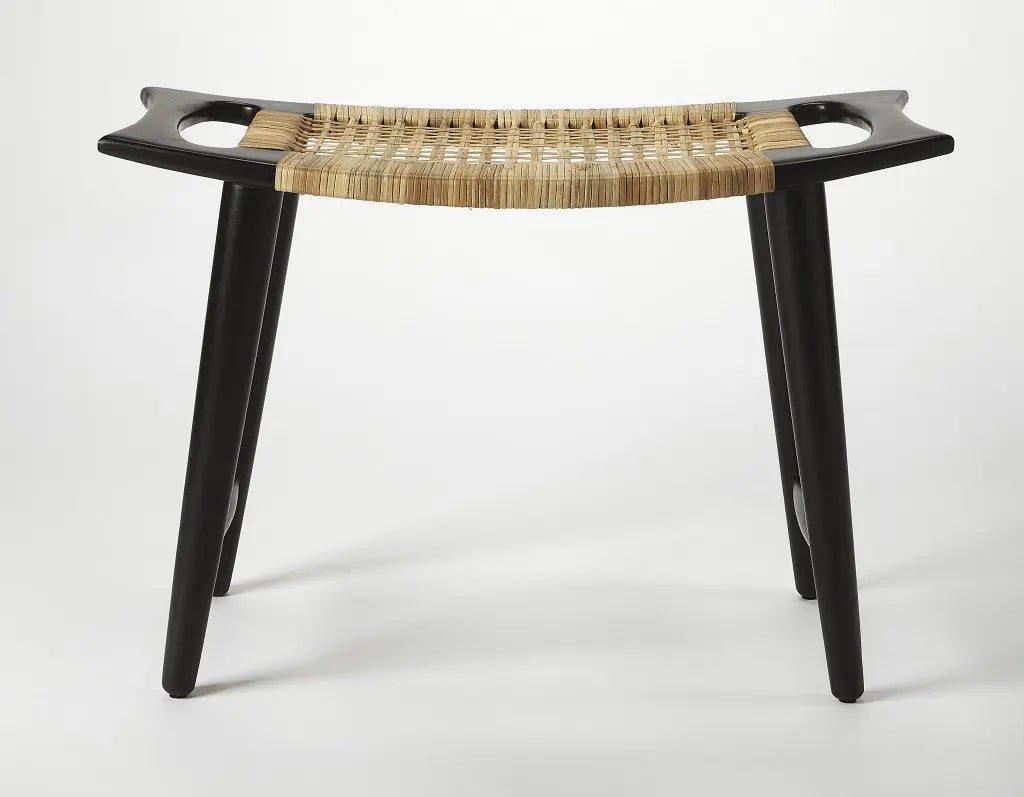 26" Black and Natural Solid Wood Footstool Homeroots Living Room
