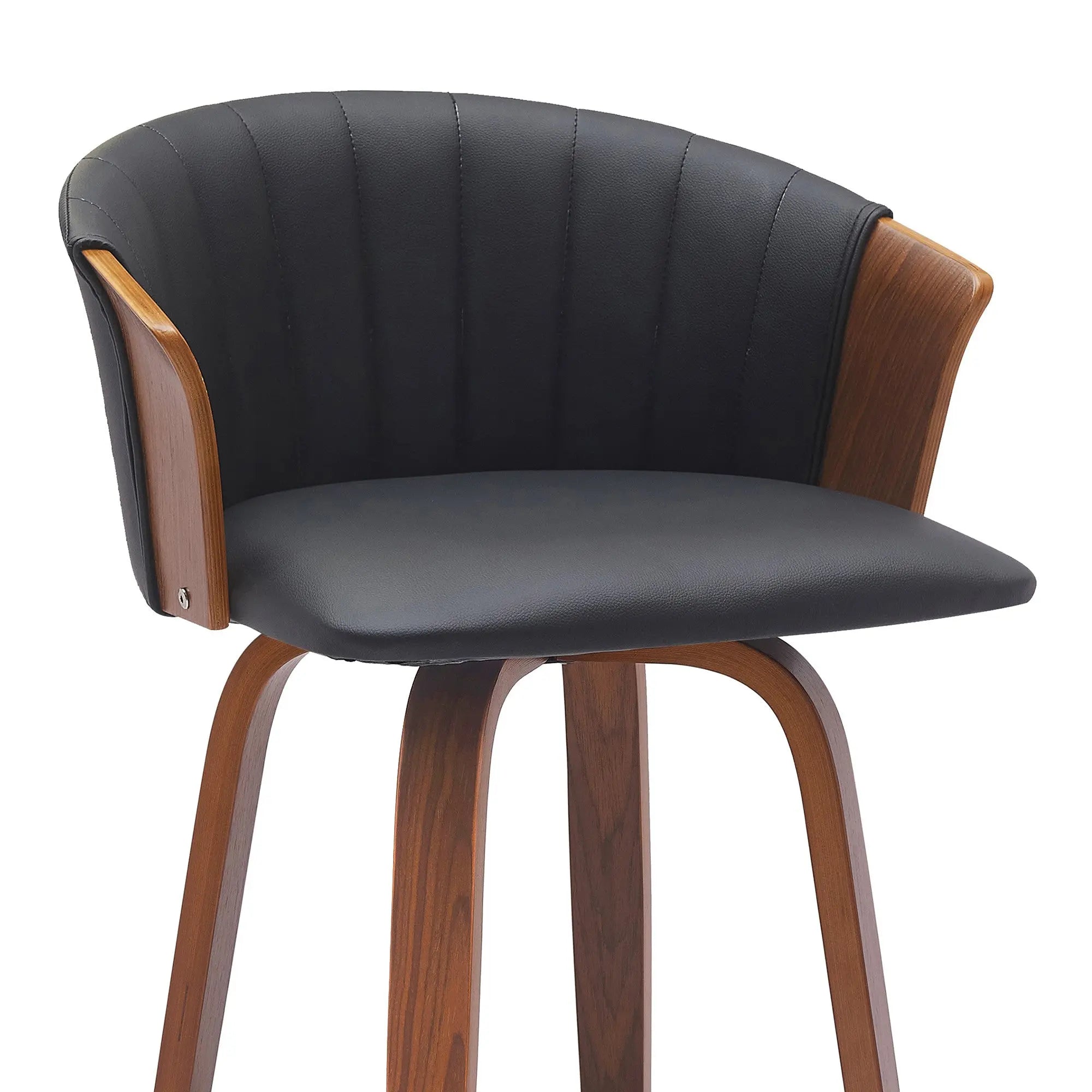 26" Black and Wood Brown Faux Leather with Solid Wood Swivel Counter Height Bar Chair Homeroots Living Room