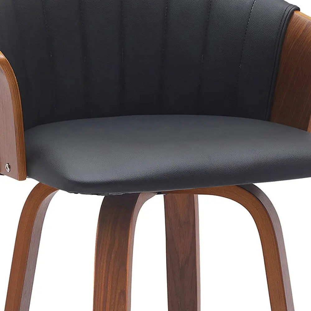 26" Black and Wood Brown Faux Leather with Solid Wood Swivel Counter Height Bar Chair Homeroots Living Room