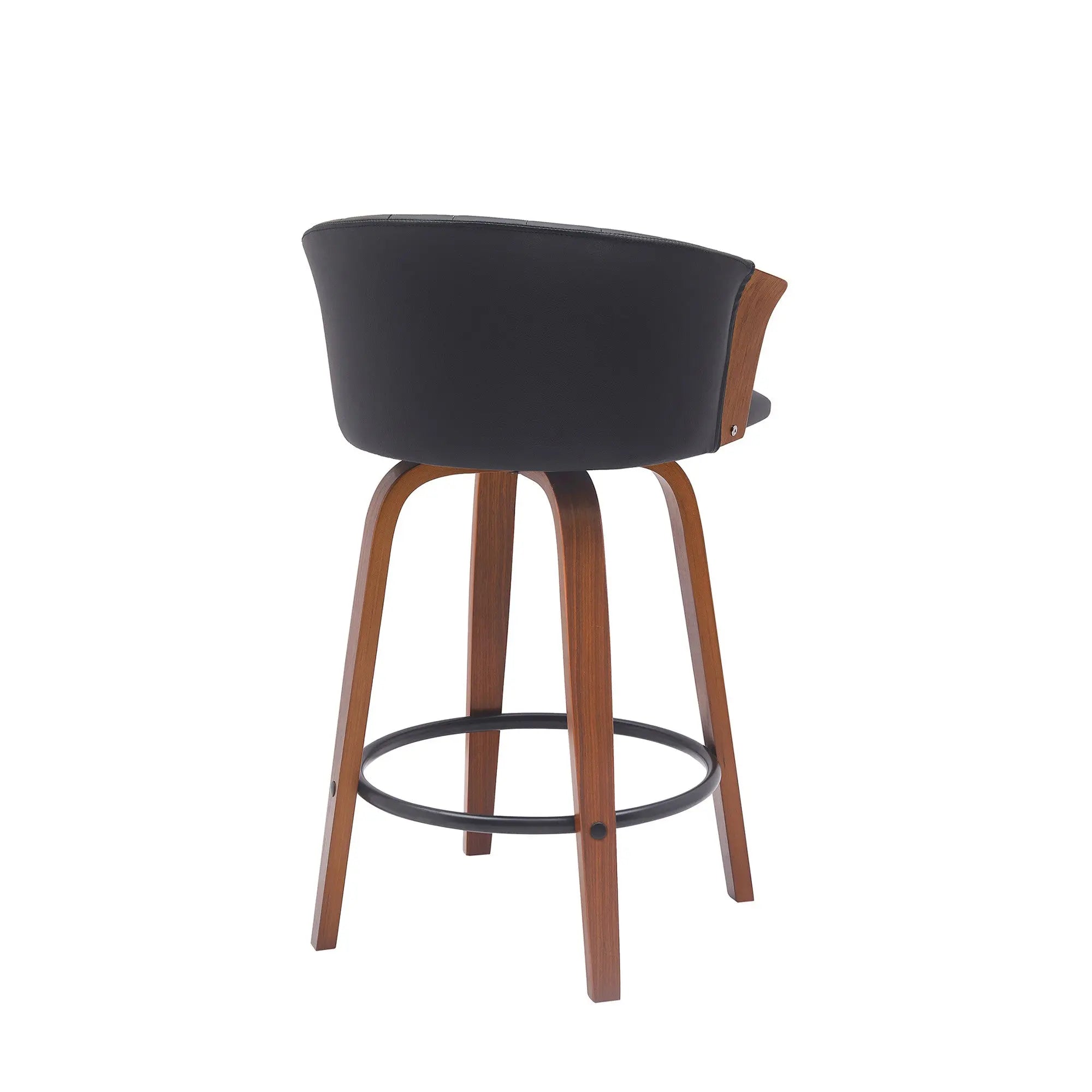 26" Black and Wood Brown Faux Leather with Solid Wood Swivel Counter Height Bar Chair Homeroots Living Room