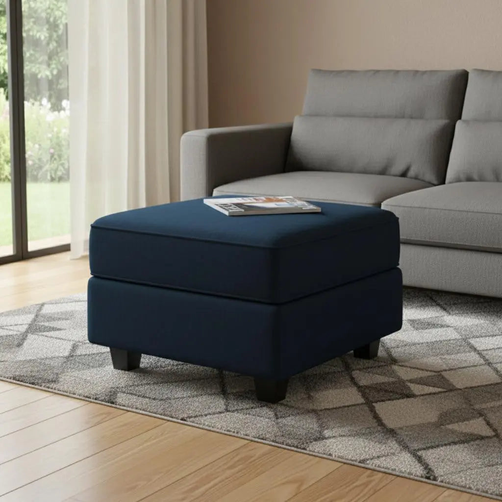 26" Blue and Black Microsuede Storage Ottoman Homeroots Living Room