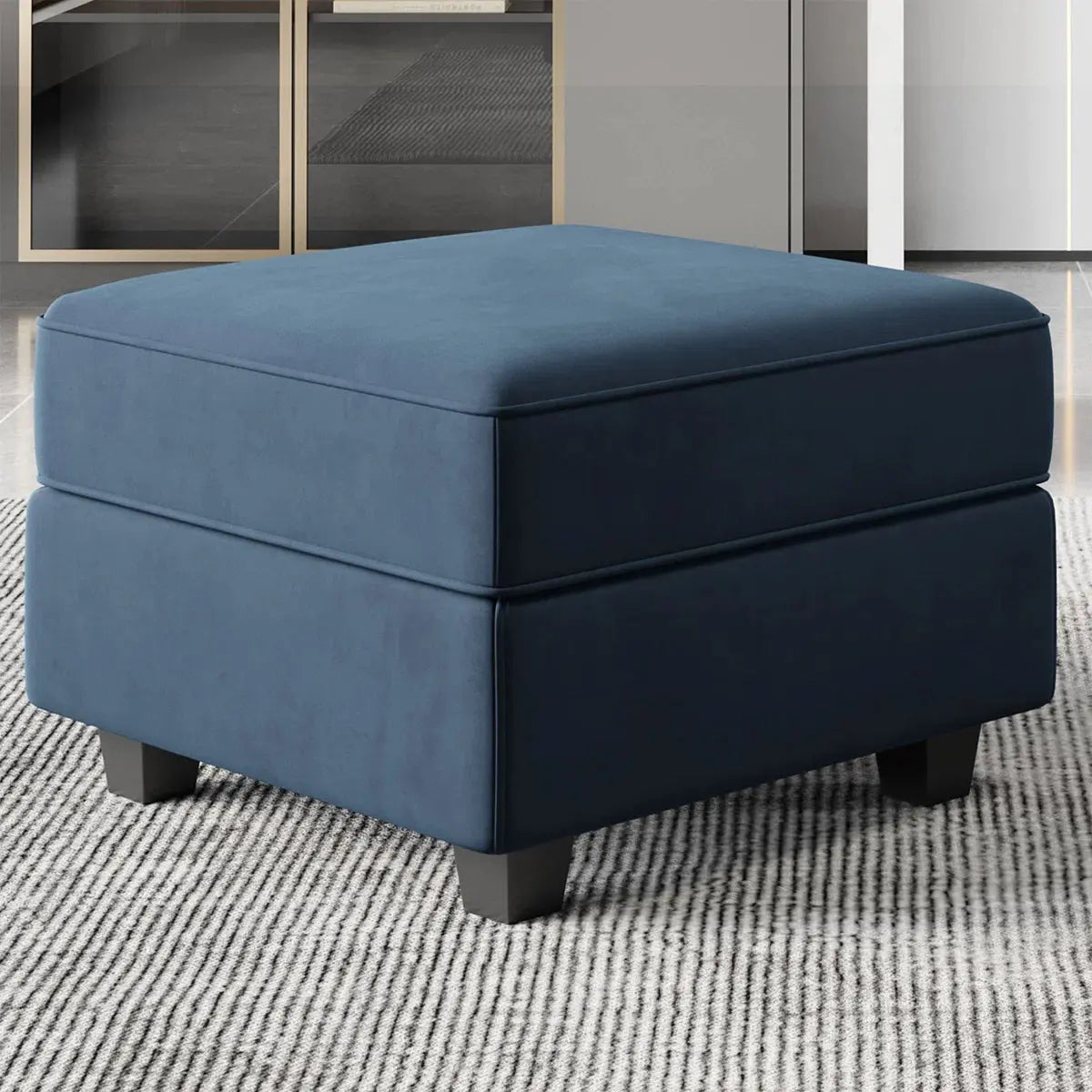 26" Blue and Black Microsuede Storage Ottoman Homeroots Living Room