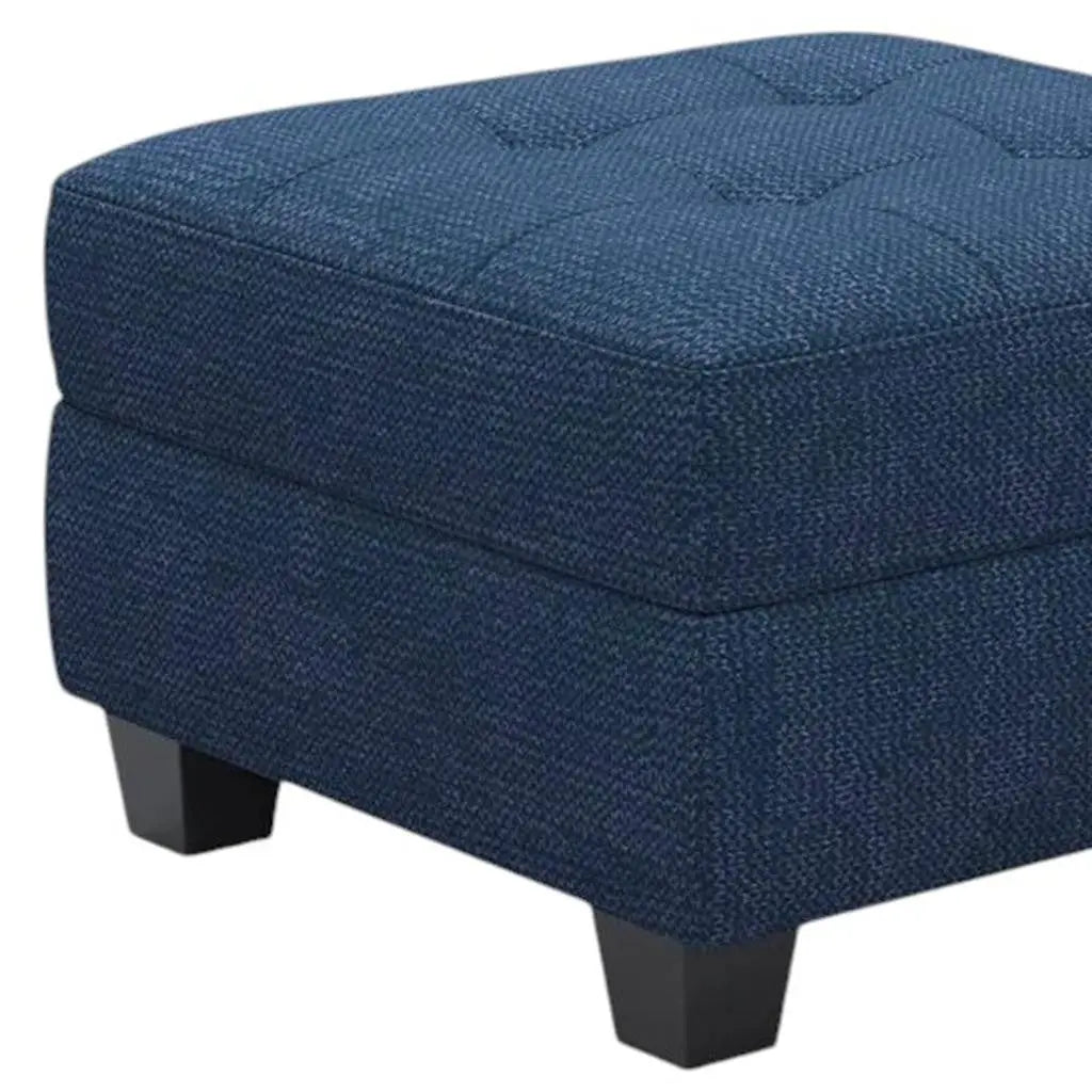 26" Blue and Black Solid Wood and Linen Tufted Storage Ottoman Homeroots Living Room