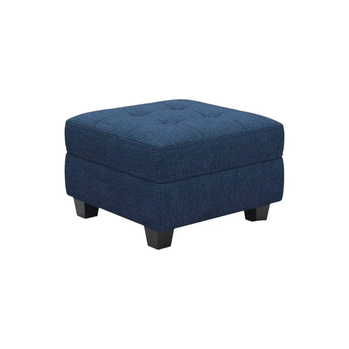26" Blue and Black Solid Wood and Linen Tufted Storage Ottoman Homeroots Living Room