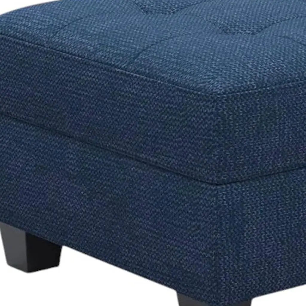 26" Blue and Black Solid Wood and Linen Tufted Storage Ottoman Homeroots Living Room