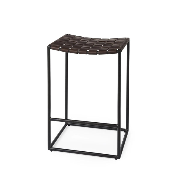 26" Brown And Black Leather And Iron Backless Counter Height Bar Chair Homeroots Living Room