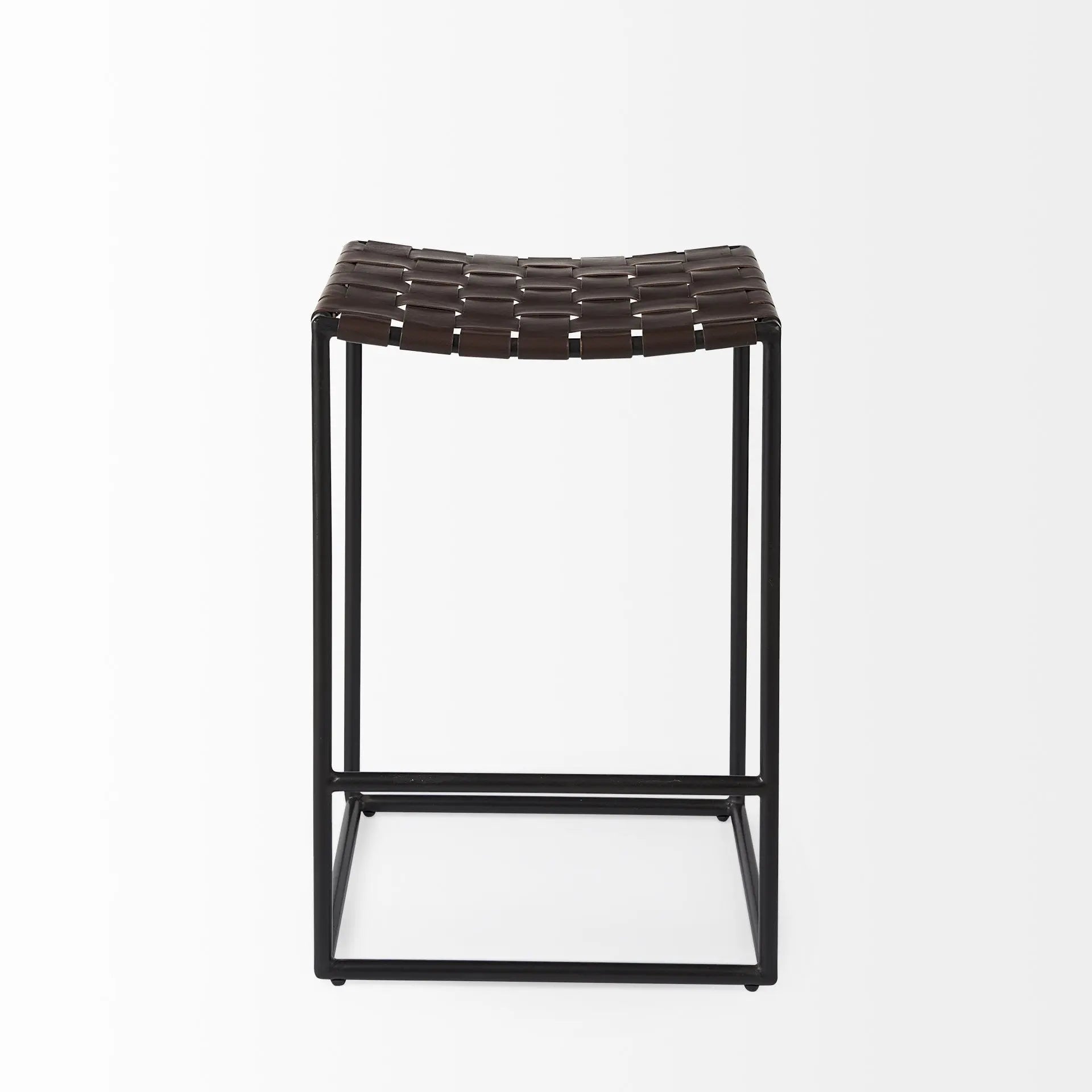 26" Brown And Black Leather And Iron Backless Counter Height Bar Chair Homeroots Living Room