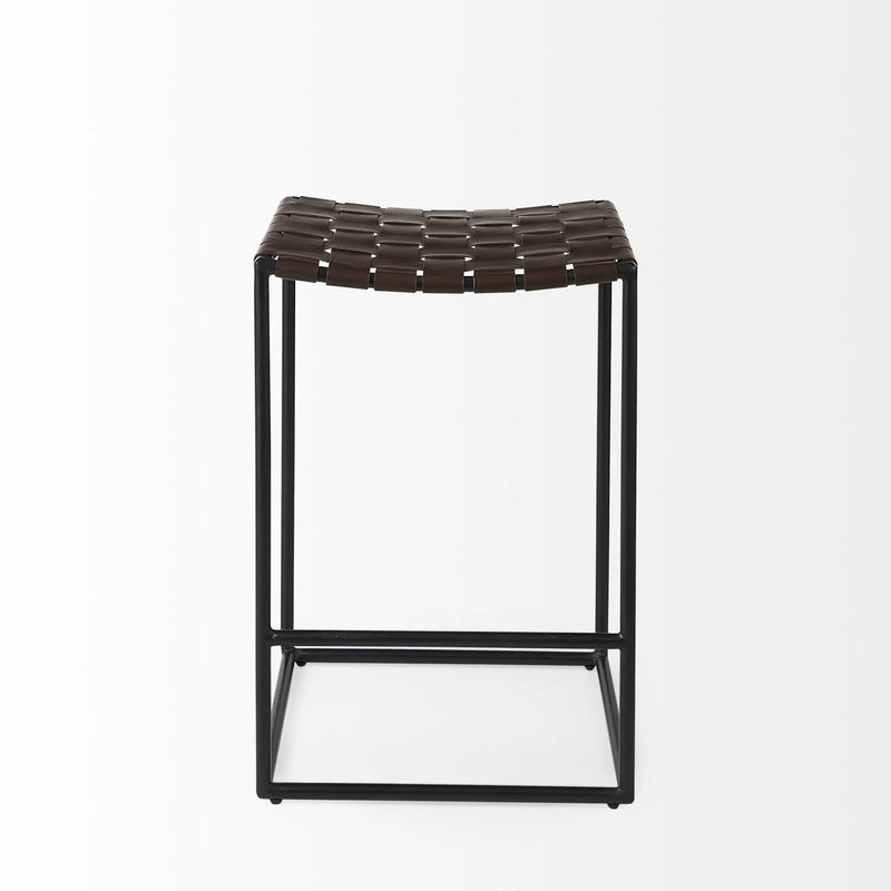 26" Brown And Black Leather And Iron Backless Counter Height Bar Chair Homeroots Living Room