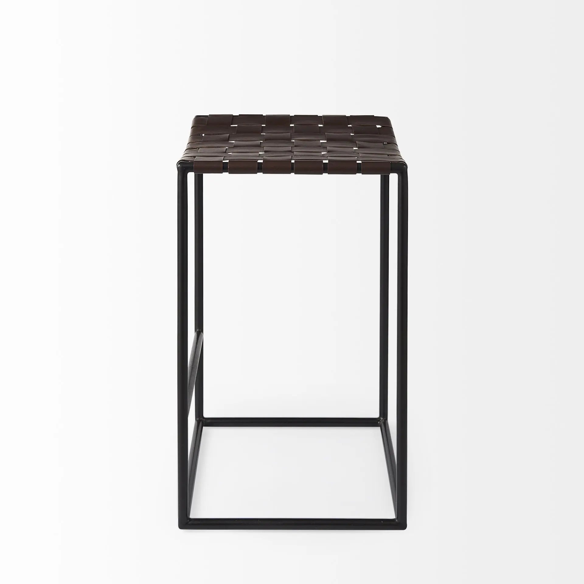26" Brown And Black Leather And Iron Backless Counter Height Bar Chair Homeroots Living Room