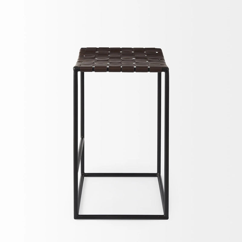 26" Brown And Black Leather And Iron Backless Counter Height Bar Chair Homeroots Living Room
