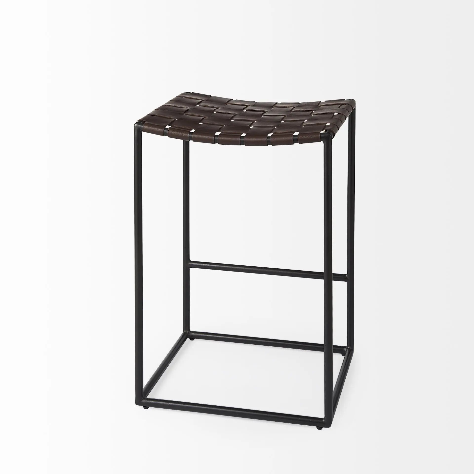 26" Brown And Black Leather And Iron Backless Counter Height Bar Chair Homeroots Living Room