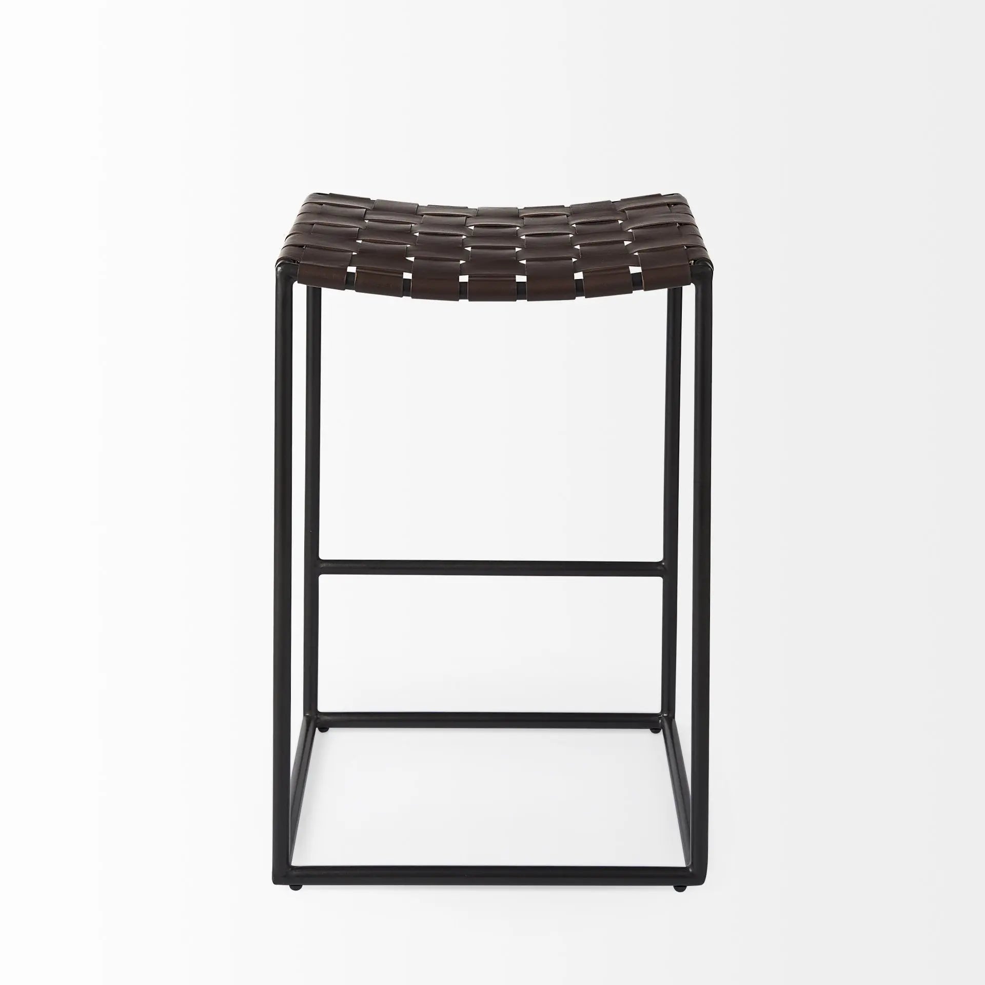 26" Brown And Black Leather And Iron Backless Counter Height Bar Chair Homeroots Living Room