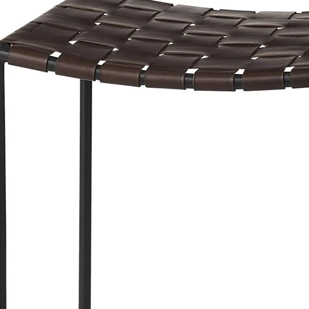 26" Brown And Black Leather And Iron Backless Counter Height Bar Chair Homeroots Living Room