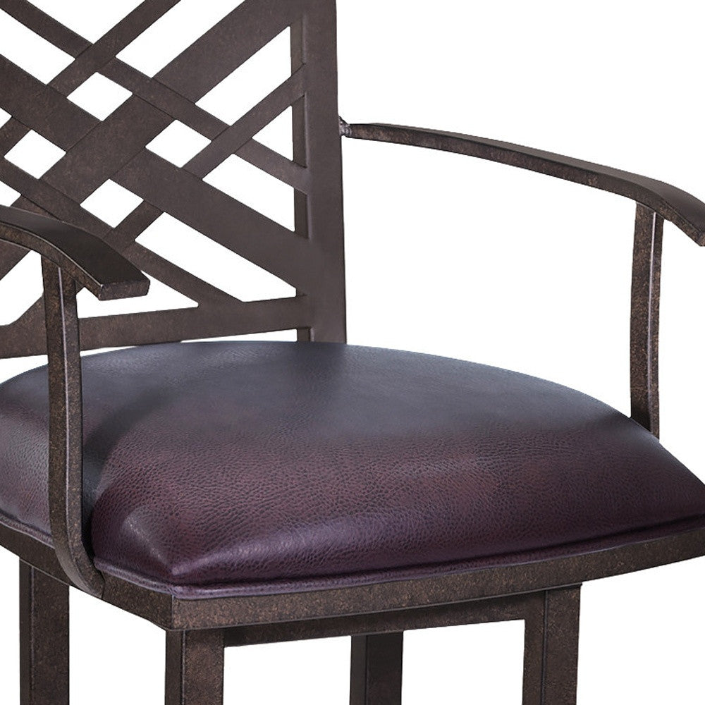 26" Brown Faux Leather And Iron Counter Height Bar Chair - GreatEagleInc
