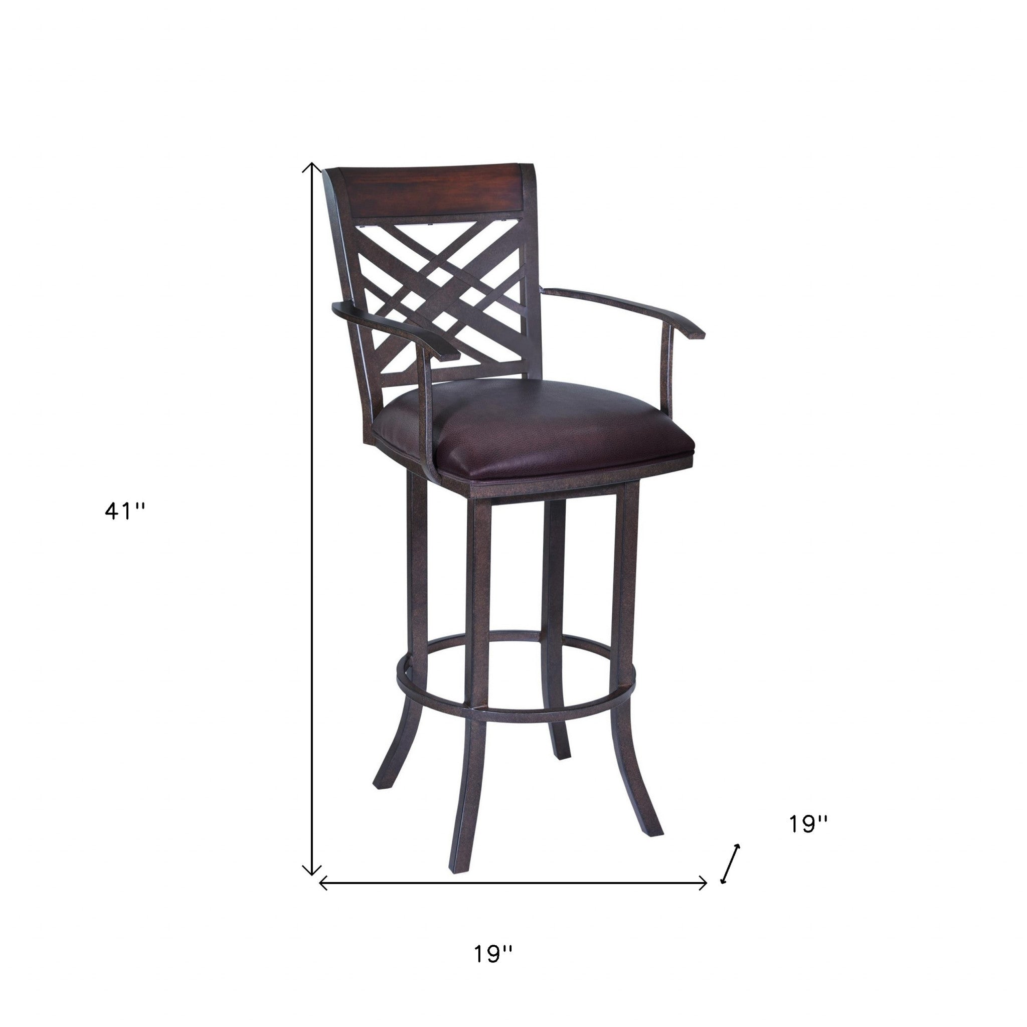 26" Brown Faux Leather And Iron Counter Height Bar Chair - GreatEagleInc