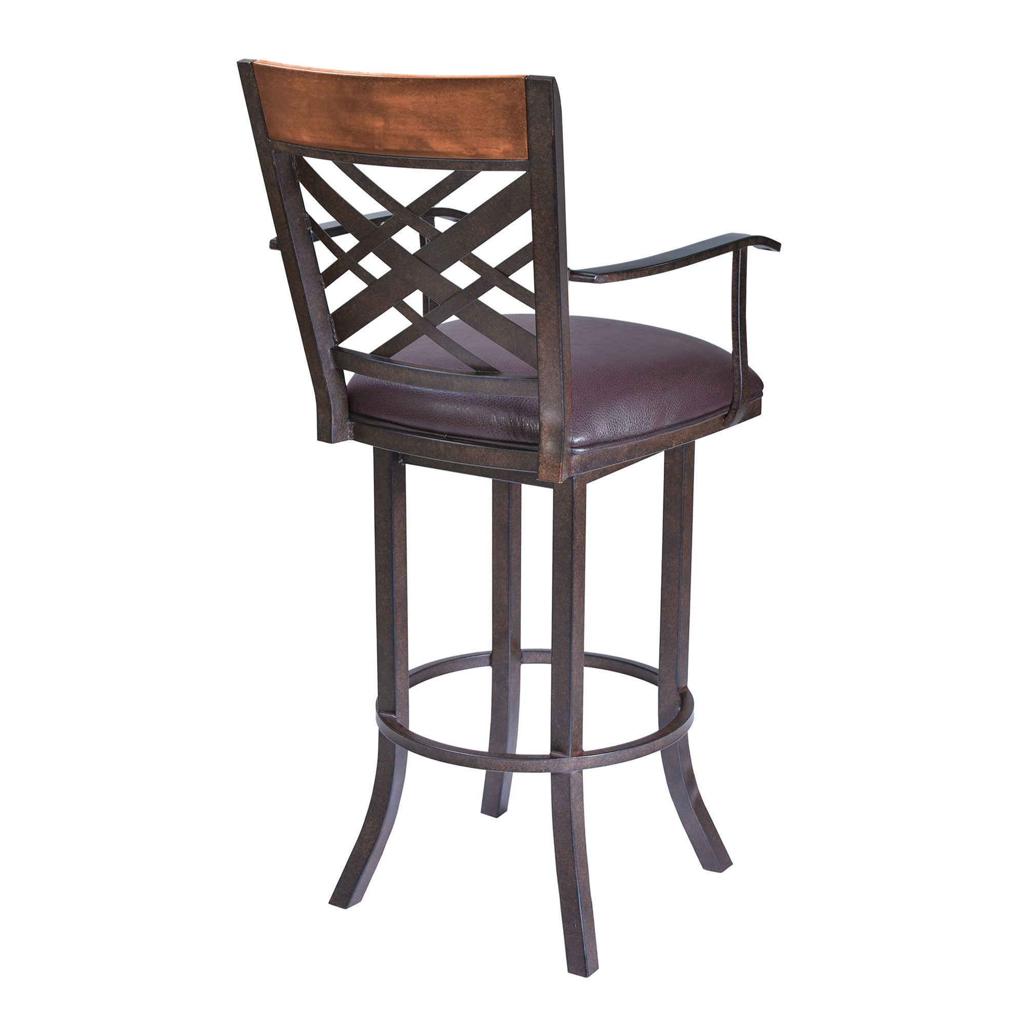 26" Brown Faux Leather And Iron Counter Height Bar Chair - GreatEagleInc