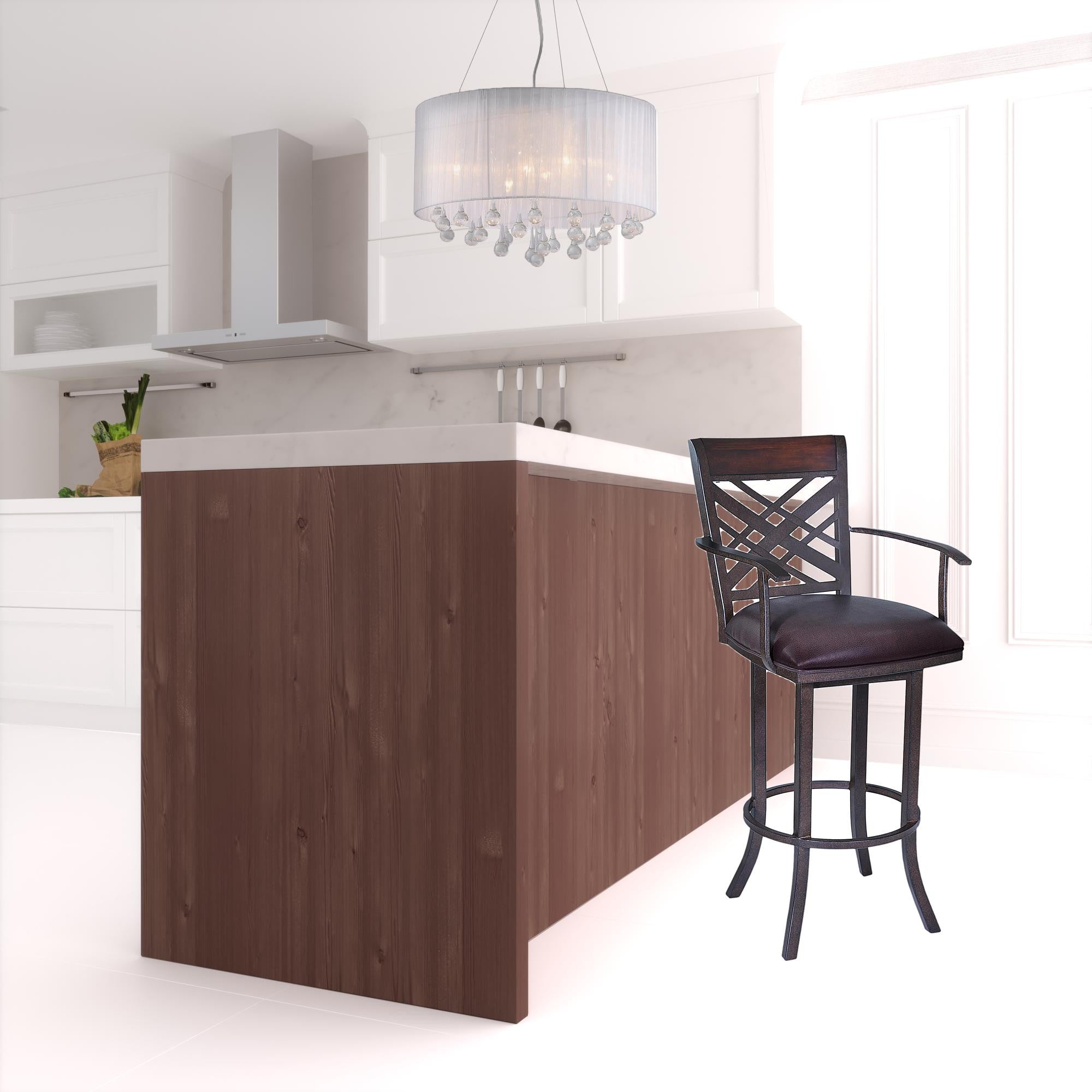 26" Brown Faux Leather And Iron Counter Height Bar Chair - GreatEagleInc
