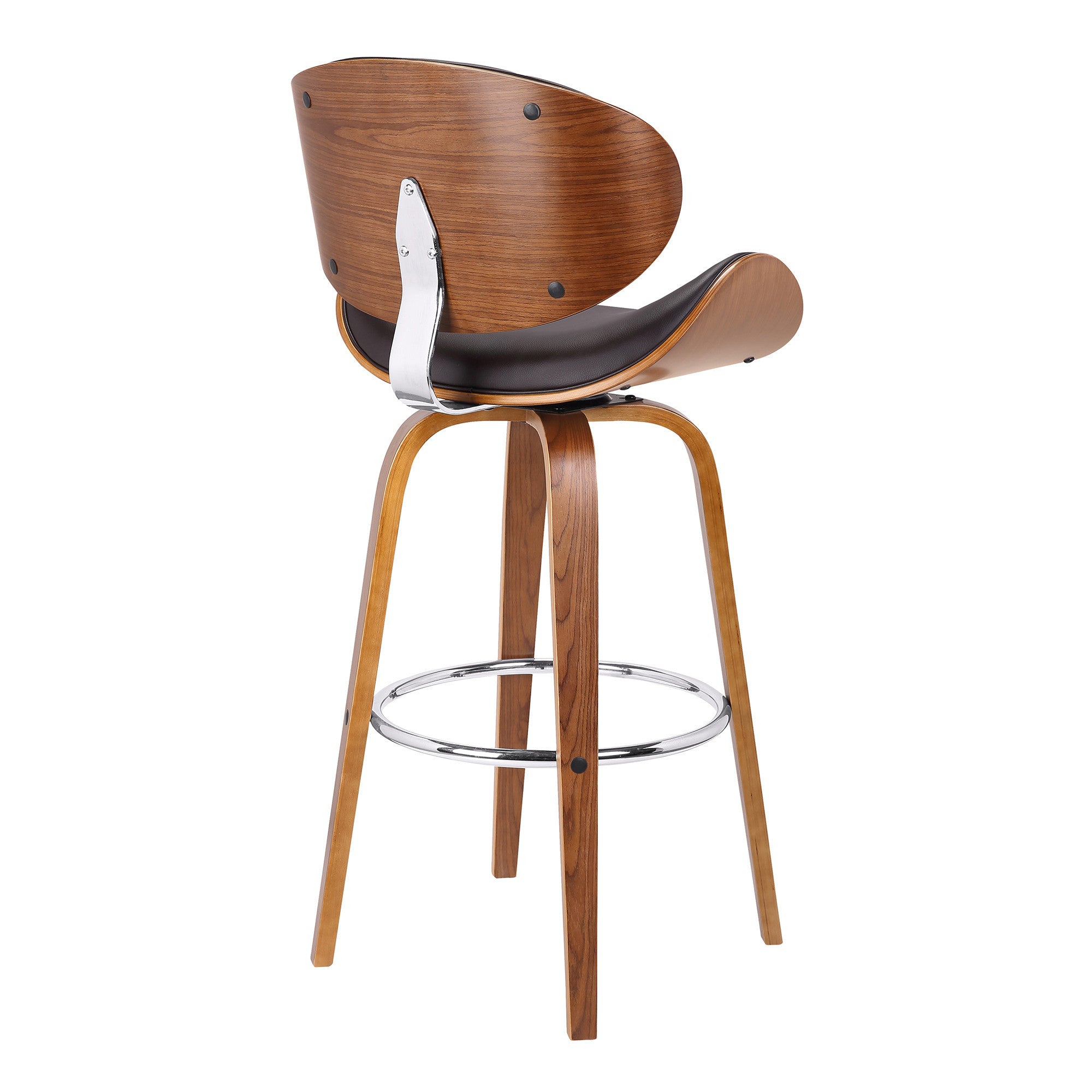 26" Brown Faux Leather And Iron Swivel Low Back Counter Height Bar Chair - GreatEagleInc