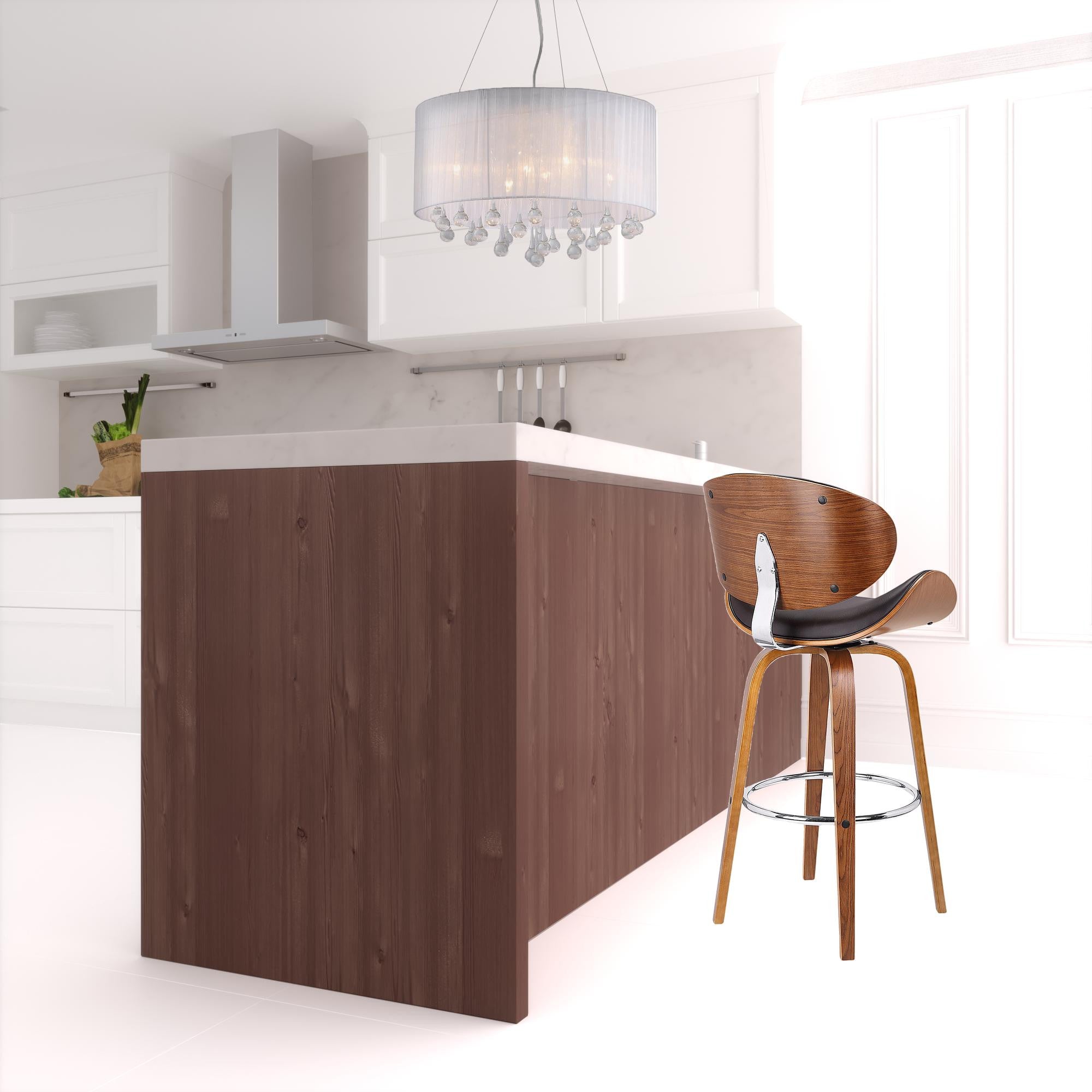 26" Brown Faux Leather And Iron Swivel Low Back Counter Height Bar Chair - GreatEagleInc