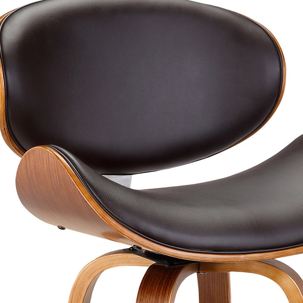 26" Brown Faux Leather And Iron Swivel Low Back Counter Height Bar Chair - GreatEagleInc