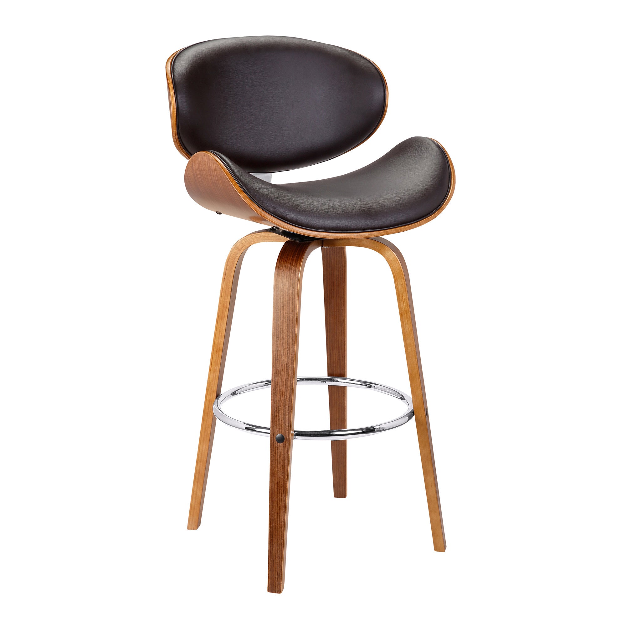 26" Brown Faux Leather And Iron Swivel Low Back Counter Height Bar Chair - GreatEagleInc