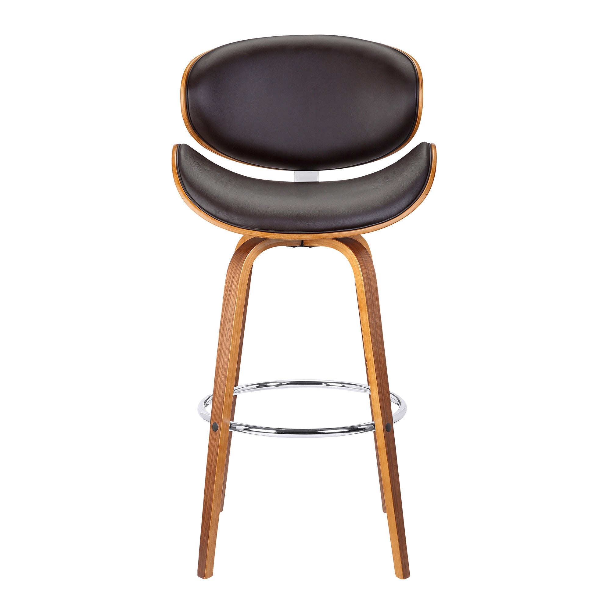 26" Brown Faux Leather And Iron Swivel Low Back Counter Height Bar Chair - GreatEagleInc