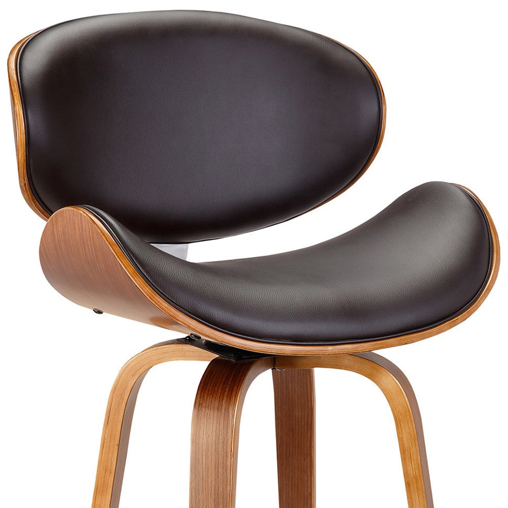 26" Brown Faux Leather And Iron Swivel Low Back Counter Height Bar Chair - GreatEagleInc