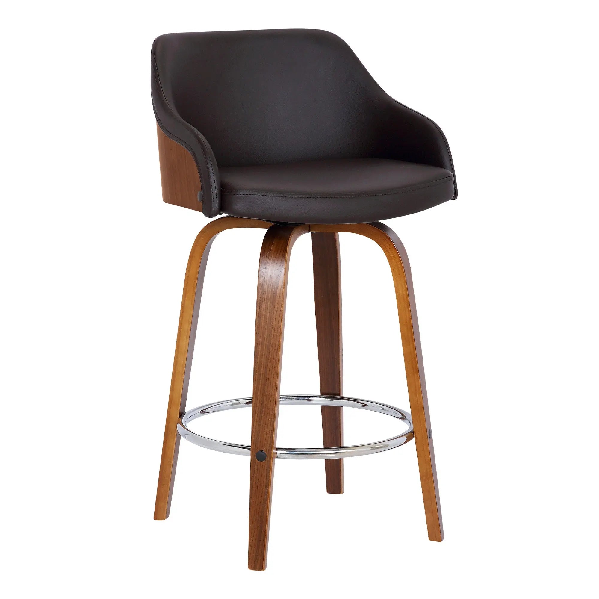 26" Brown Iron Swivel Low Back Counter Height Bar Chair Homeroots Living Room