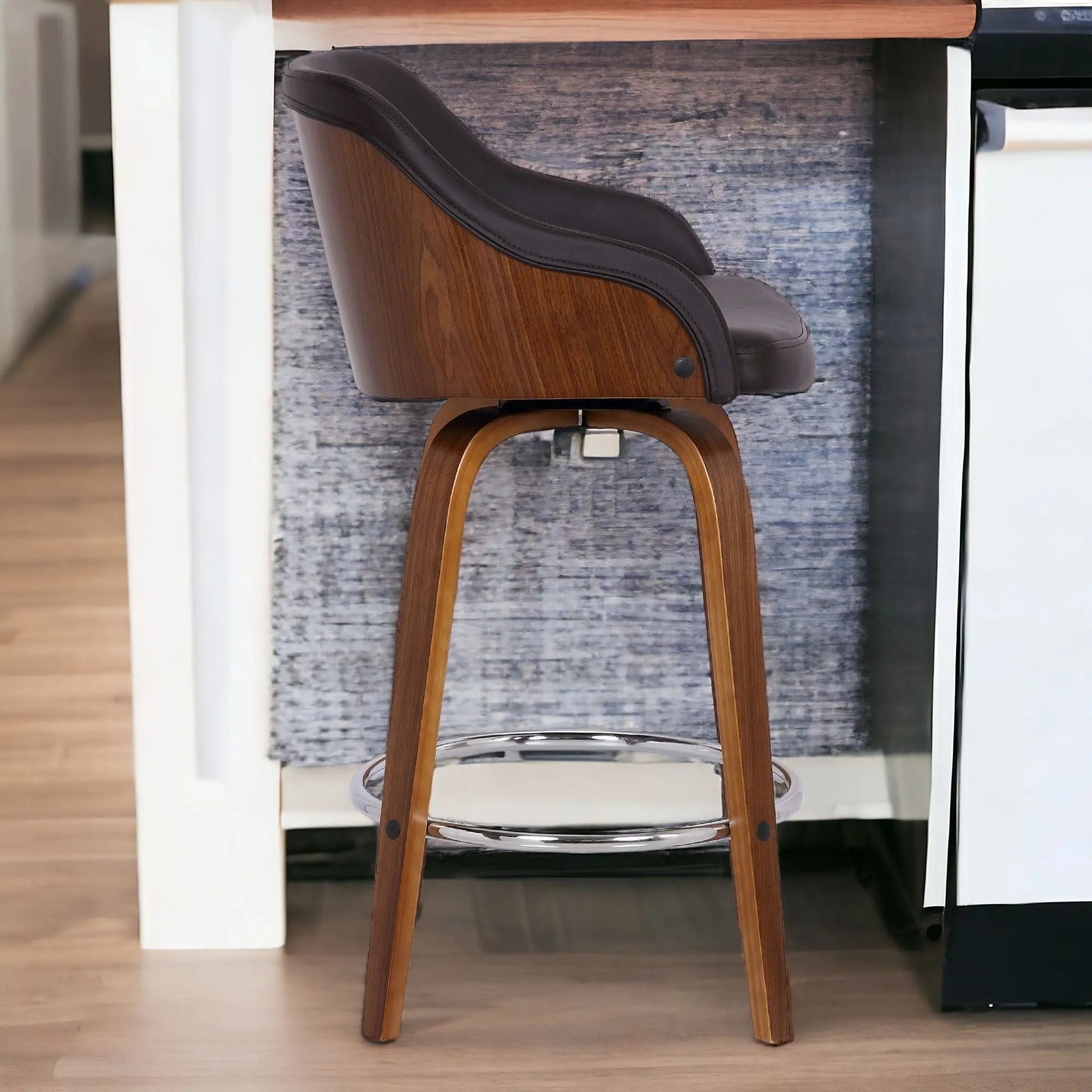 26" Brown Iron Swivel Low Back Counter Height Bar Chair Homeroots Living Room
