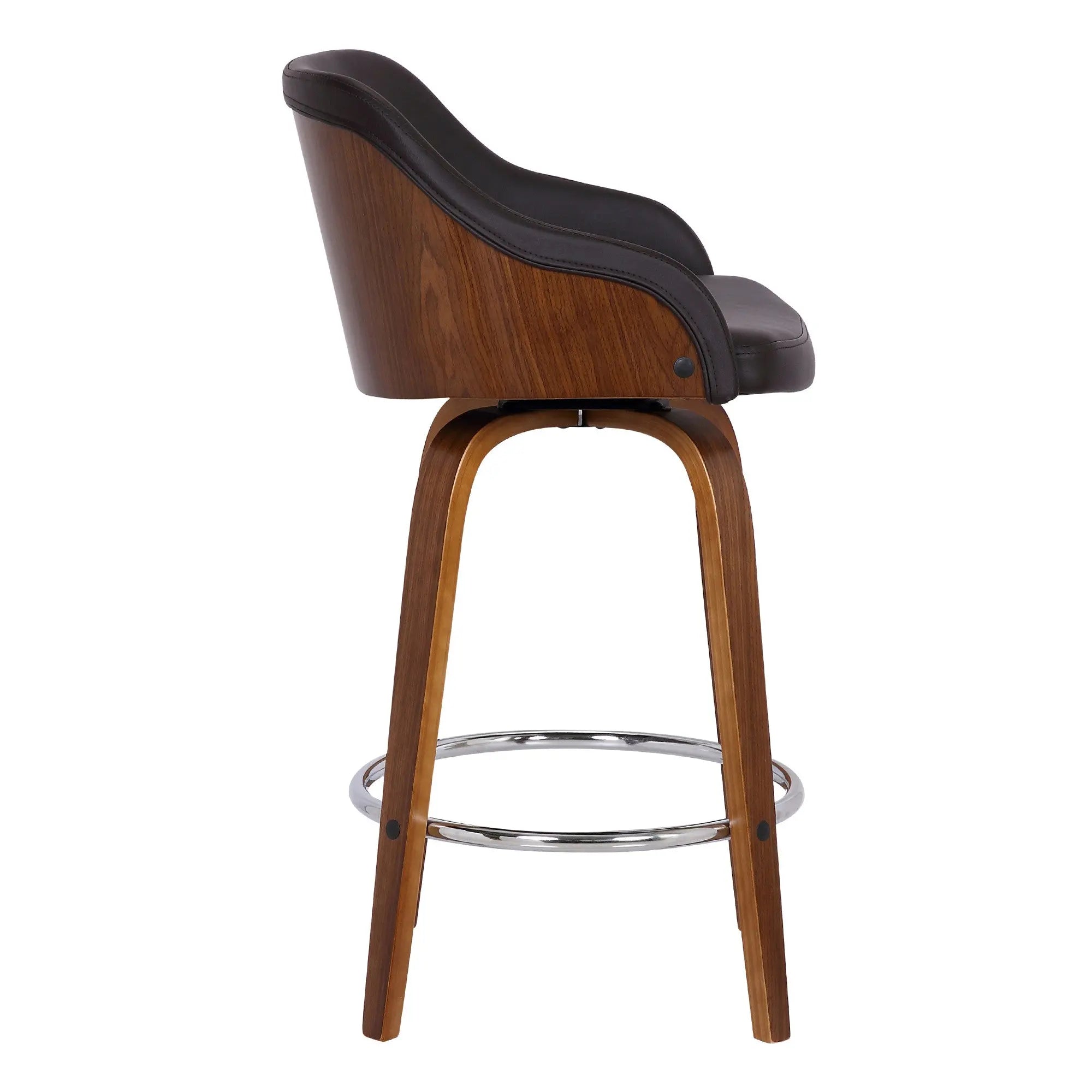 26" Brown Iron Swivel Low Back Counter Height Bar Chair Homeroots Living Room