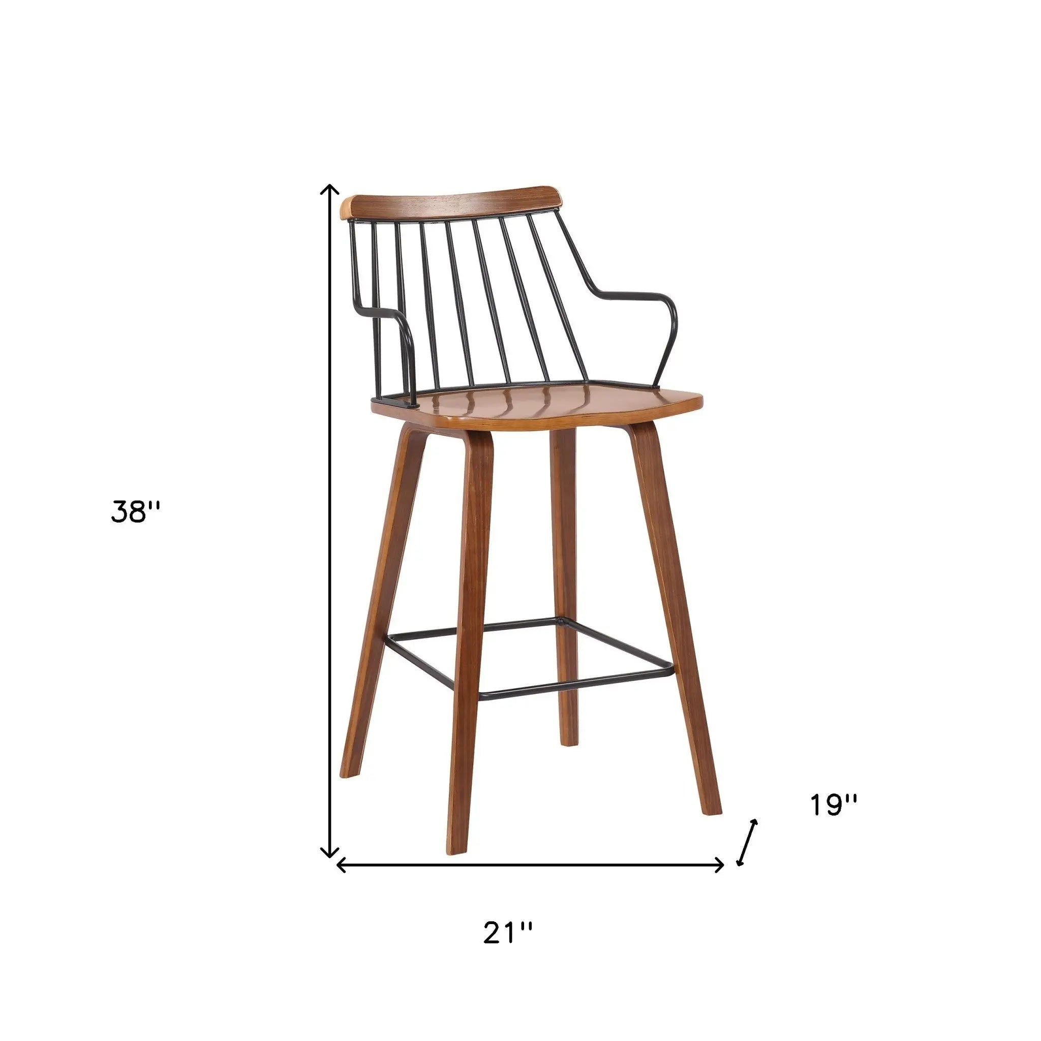 26" Brown Manufactured Wood and Iron Counter Height Bar Chair Homeroots Living Room