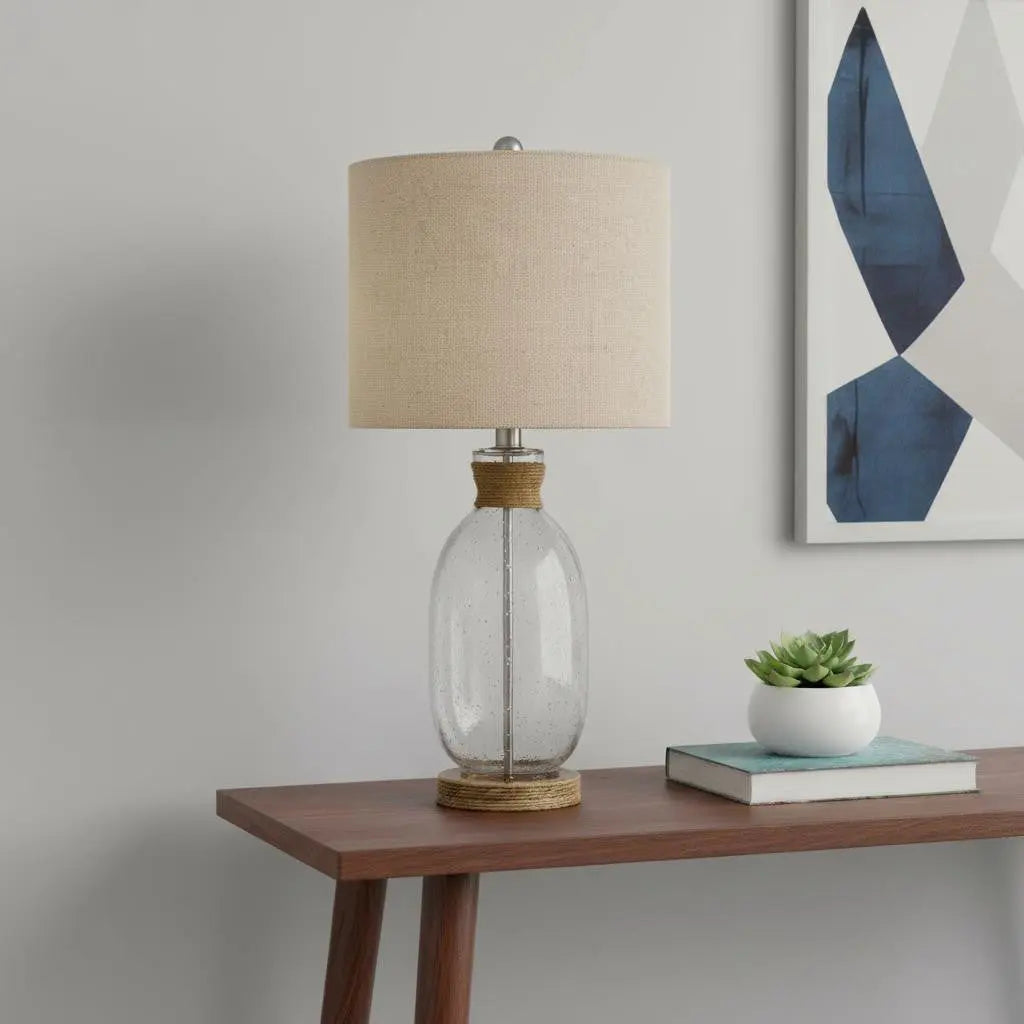 26" Brown Mason Jar Table Lamp With Brown Drum Shade Homeroots Lighting