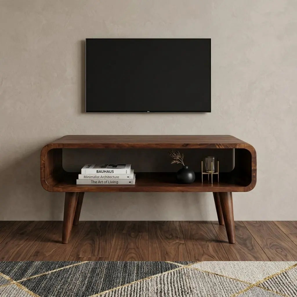 26" Brown Solid Wood Enclosed and Open Storage TV Stand Homeroots Living Room